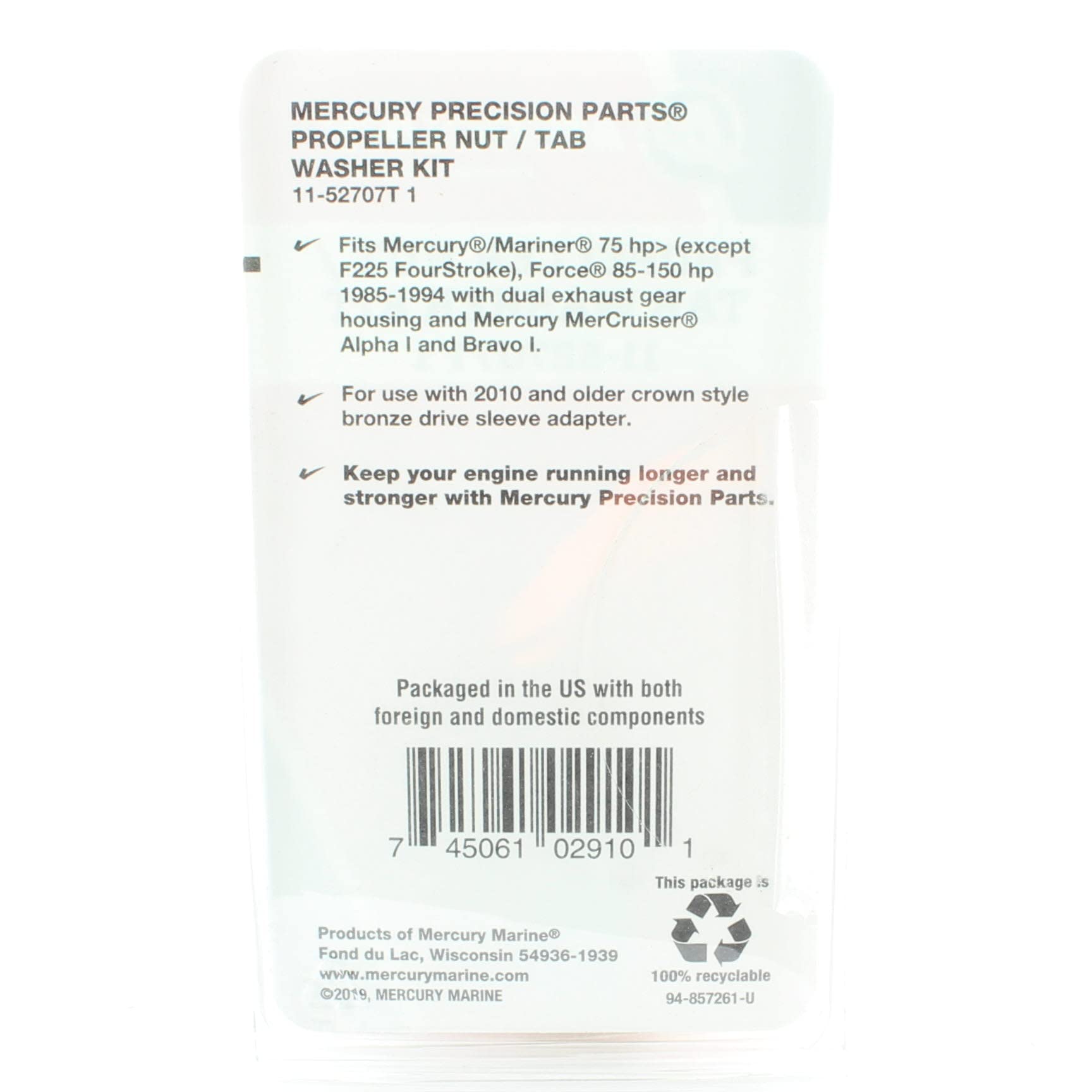 Mercury Oem Propeller Nut And Tab Washer Kit 11-52707T 1
