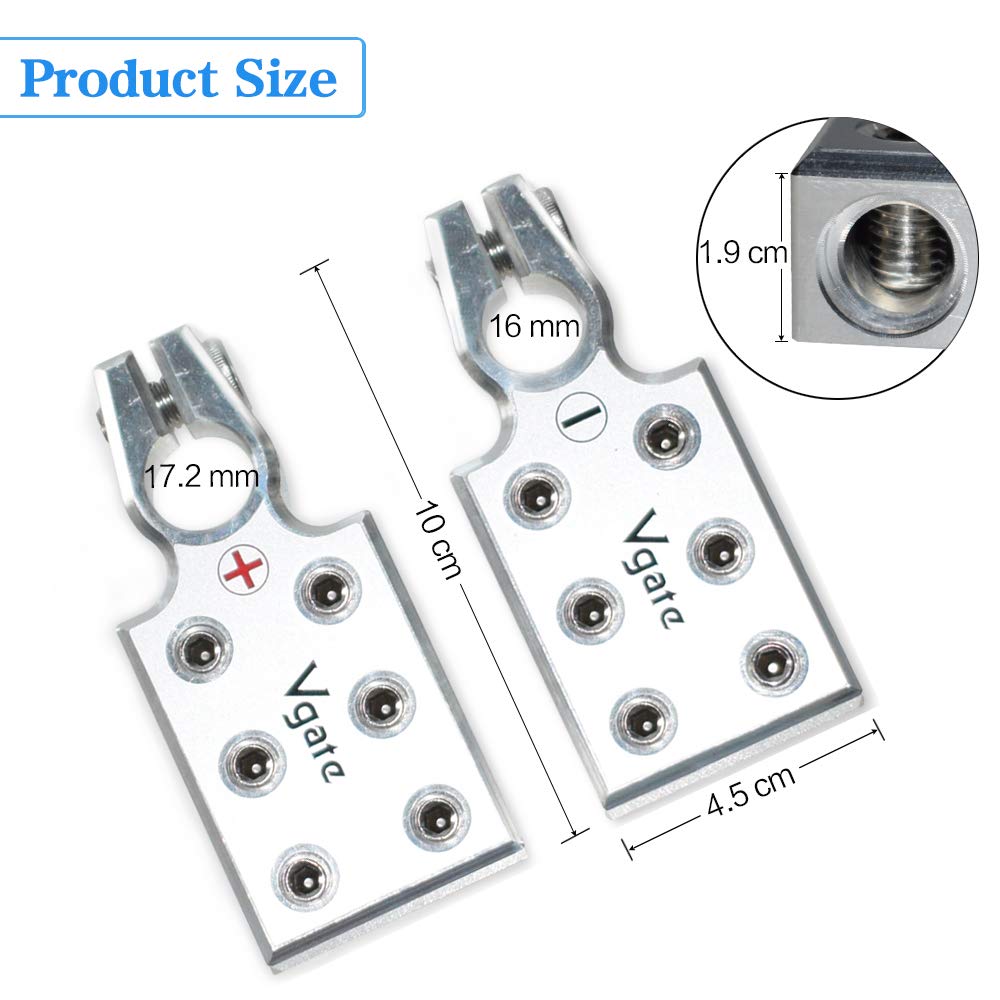 Vgate 6x1/0 Gauge AWG Lead-Acid Battery Terminals Clamp - Positive and Negative (+/-)(Pair) for Tapered Top Post
