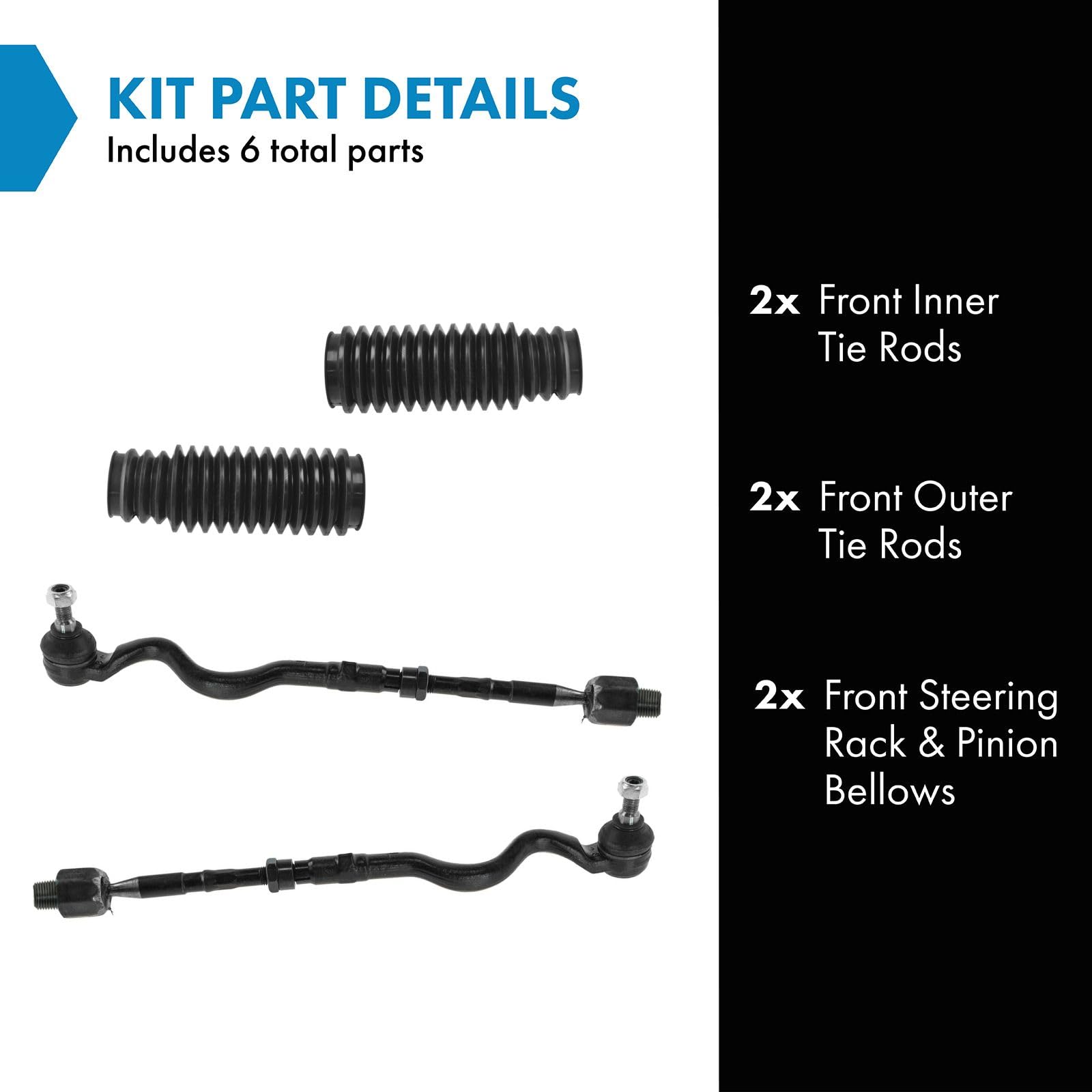 Trq Front Driver & Passenger Side Inner & Outer Steering Kit Steering Rack & Pinion Bellow Tie Rod Compatible With 99-08 Bmw