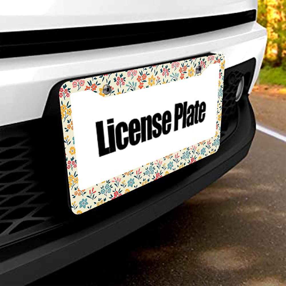 Beabes Pretty Floral Pattern Unique Retro Flower Novelty Folk License Plate Cover Car Tag Holder Metal License Plate Frame For U