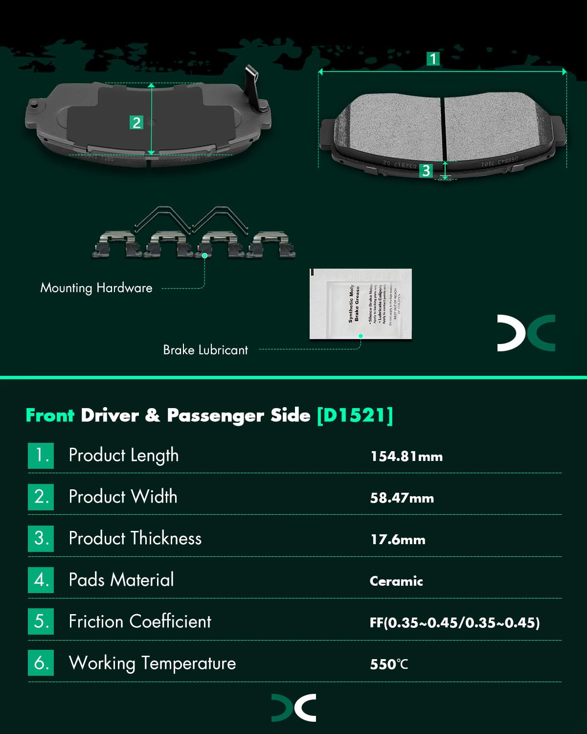 Scitoo Front Rear Disc Brake Pad Set 8Pcs W/Hardware Fit For Acura For Tlx 2021 2022