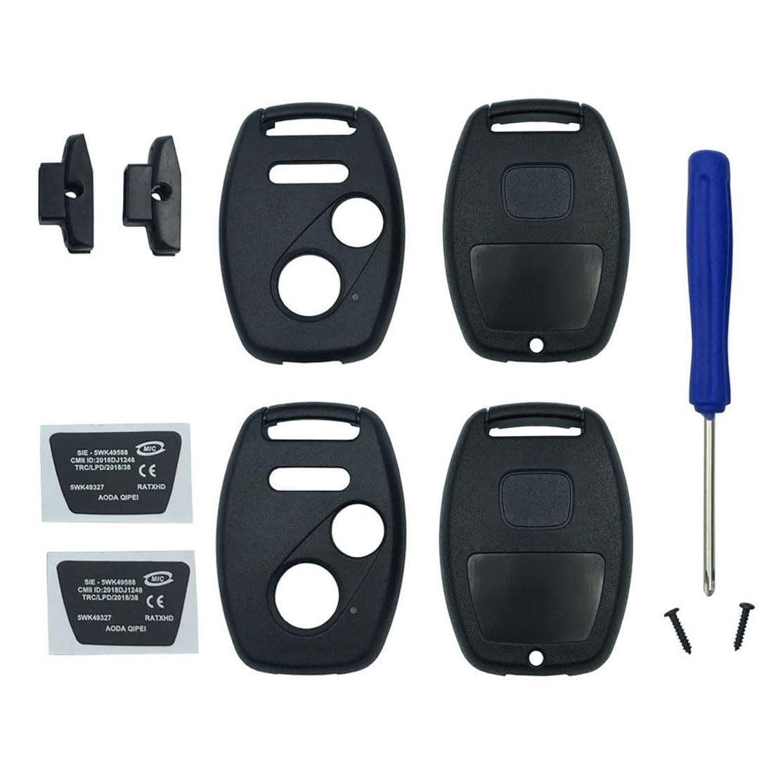 New Key Fob Shell Case Fit For Honda Cr-V Odyssey Accord Crosstour Civic Cr-Z Fit Keyless Entry Remote Key Housing Replacement With Screwdriver (2+1Button 2Pcs)