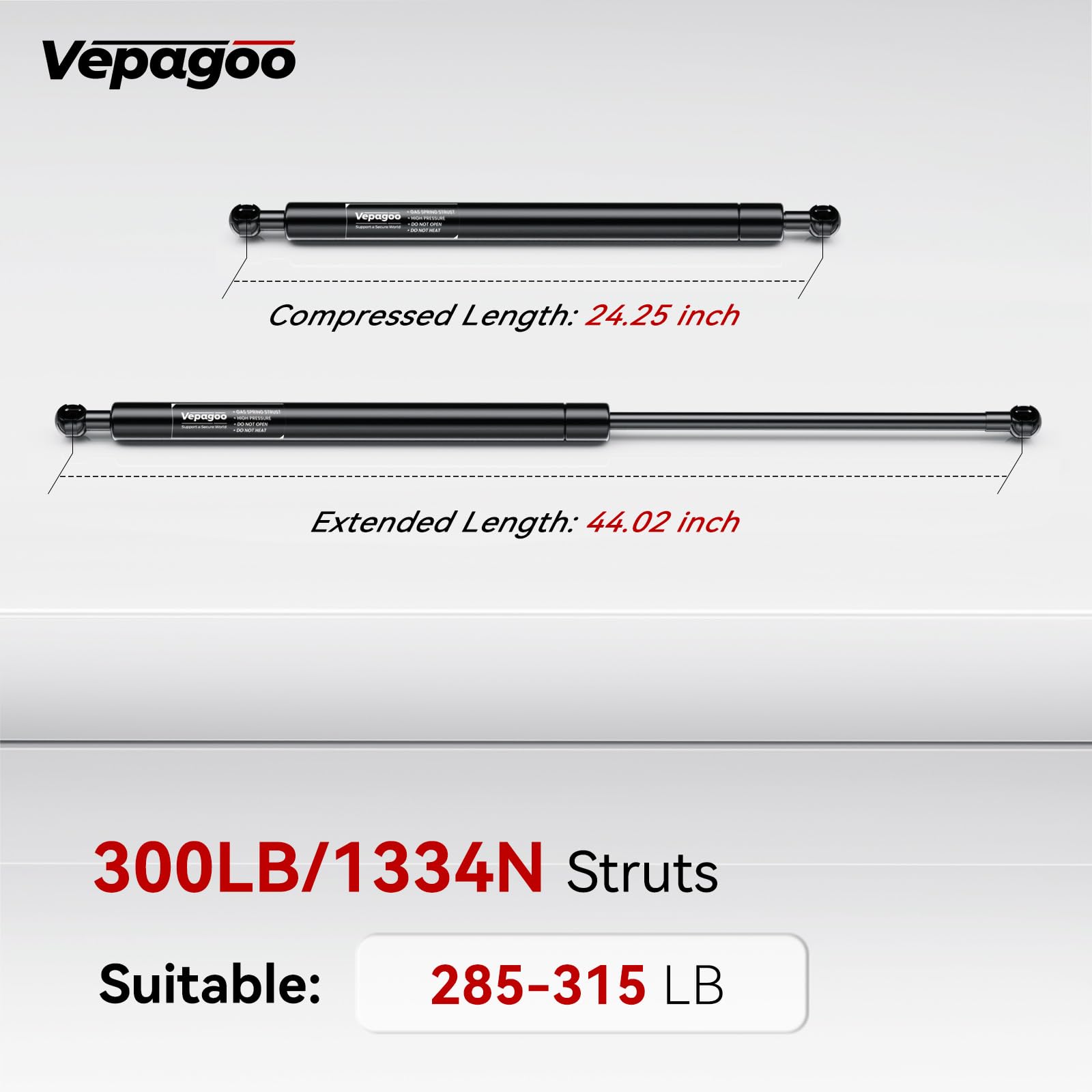 Vepagoo Sf440M300 44 Inch 300Lb/1334N Gas Shock Strut Spring Long Lift Support For Snowmobile Trailer Lift Rv Door Heavy Duty Tr