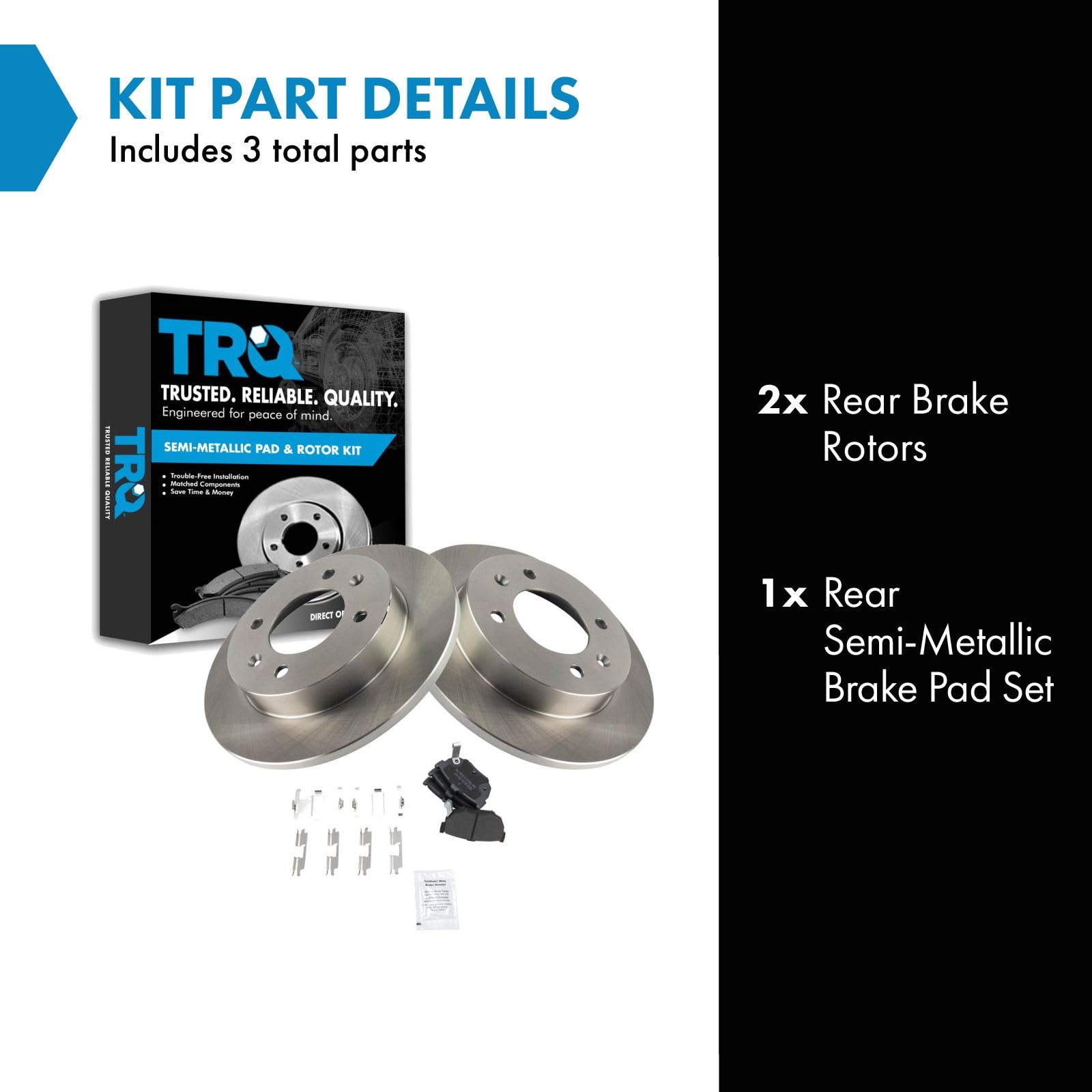 Trq Rear Brake Pad & Rotor Kit Brake Pads Brake Rotor Semi-Metallic Compatible With 1997-2006 Hyundai Elantra 1997-2001 Tiburon