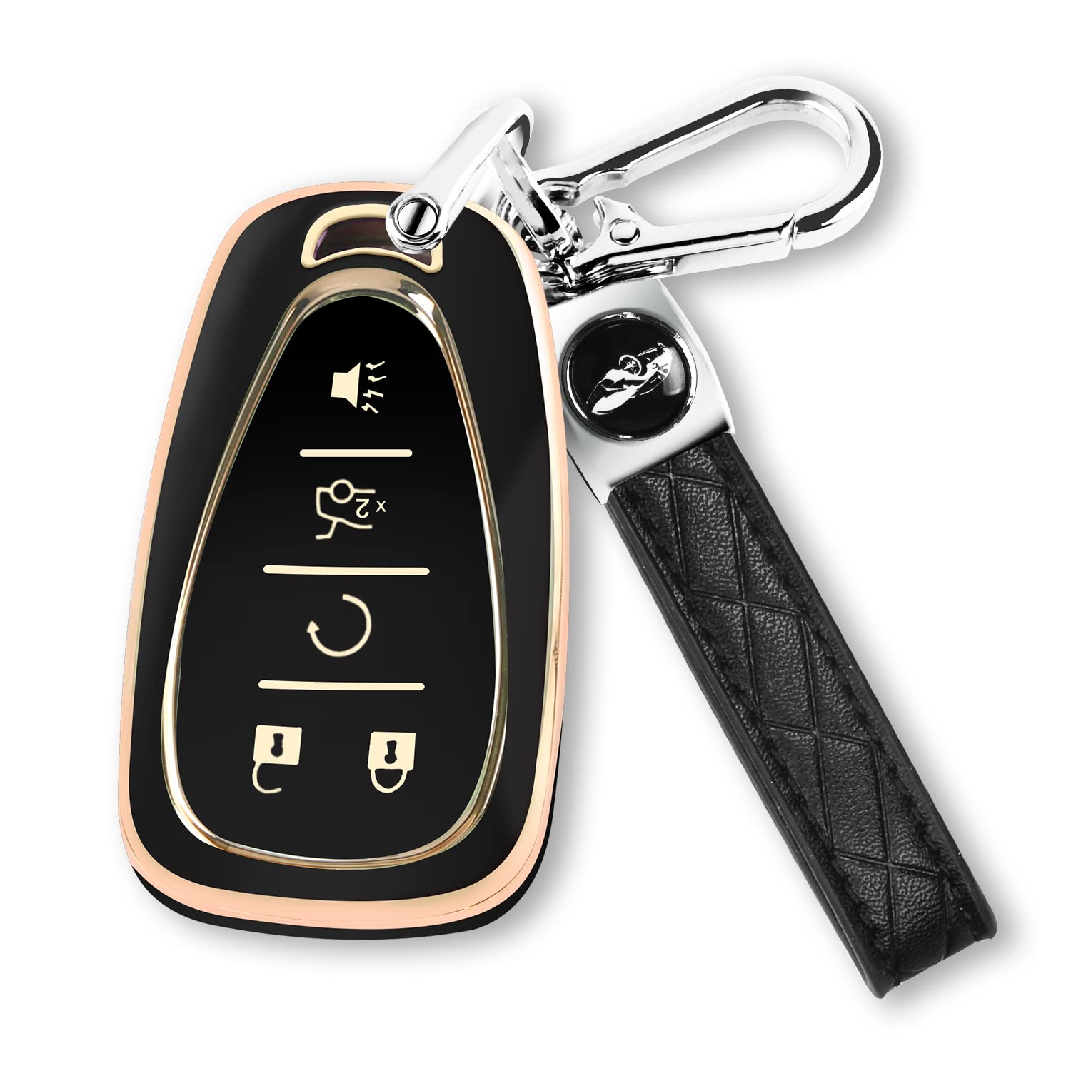 Qbuc For Chevy Key Fob Cover With Keychain Tpu Protector Suitable For Chevrolet Equinox Malibu Traverse Blazer Camaro Impala Cruze Volt Bolt Sonic Trax Tahoe Key Shell Remote Holder(Black)