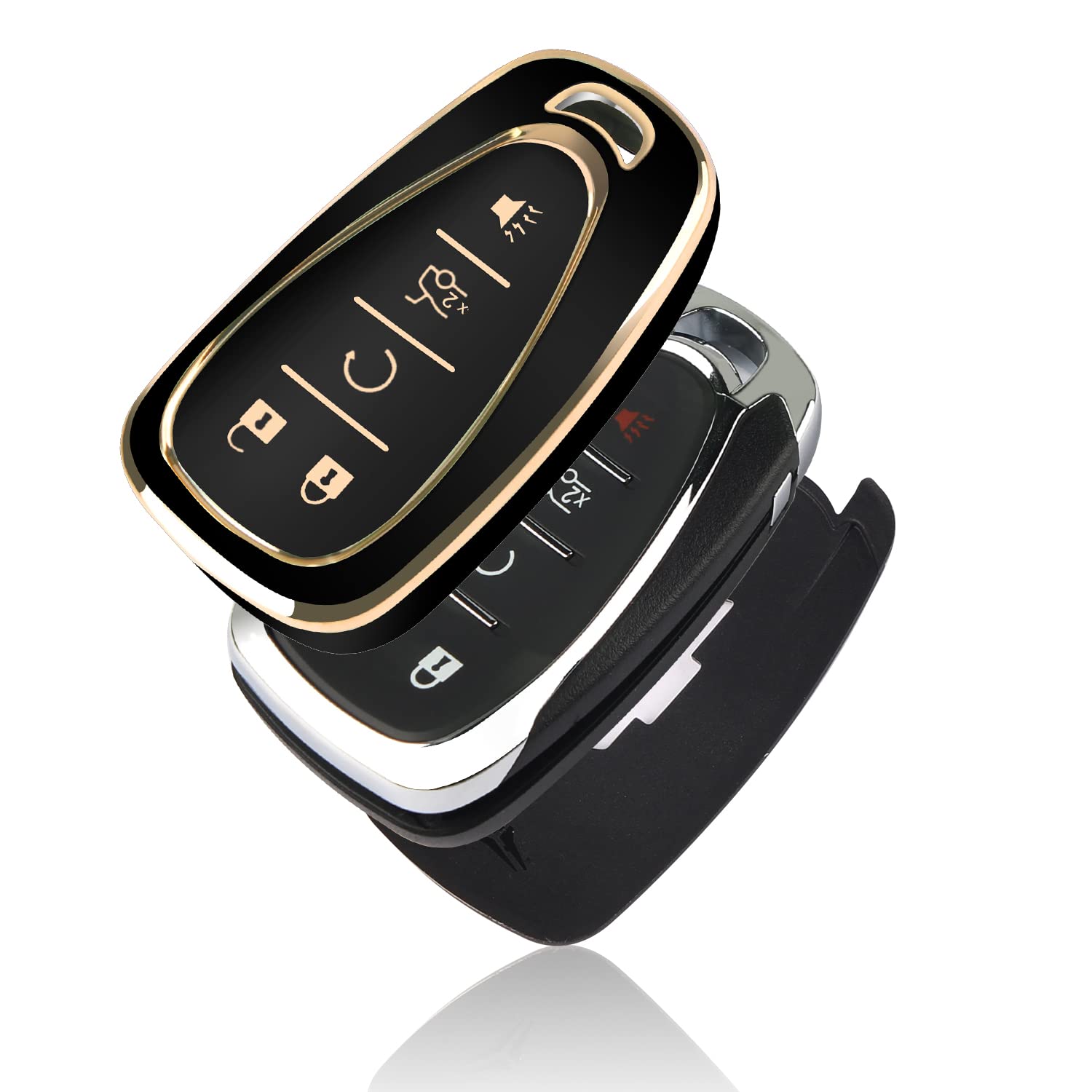 Qbuc For Chevy Key Fob Cover With Keychain Tpu Protector Suitable For Chevrolet Equinox Malibu Traverse Blazer Camaro Impala Cruze Volt Bolt Sonic Trax Tahoe Key Shell Remote Holder(Black)