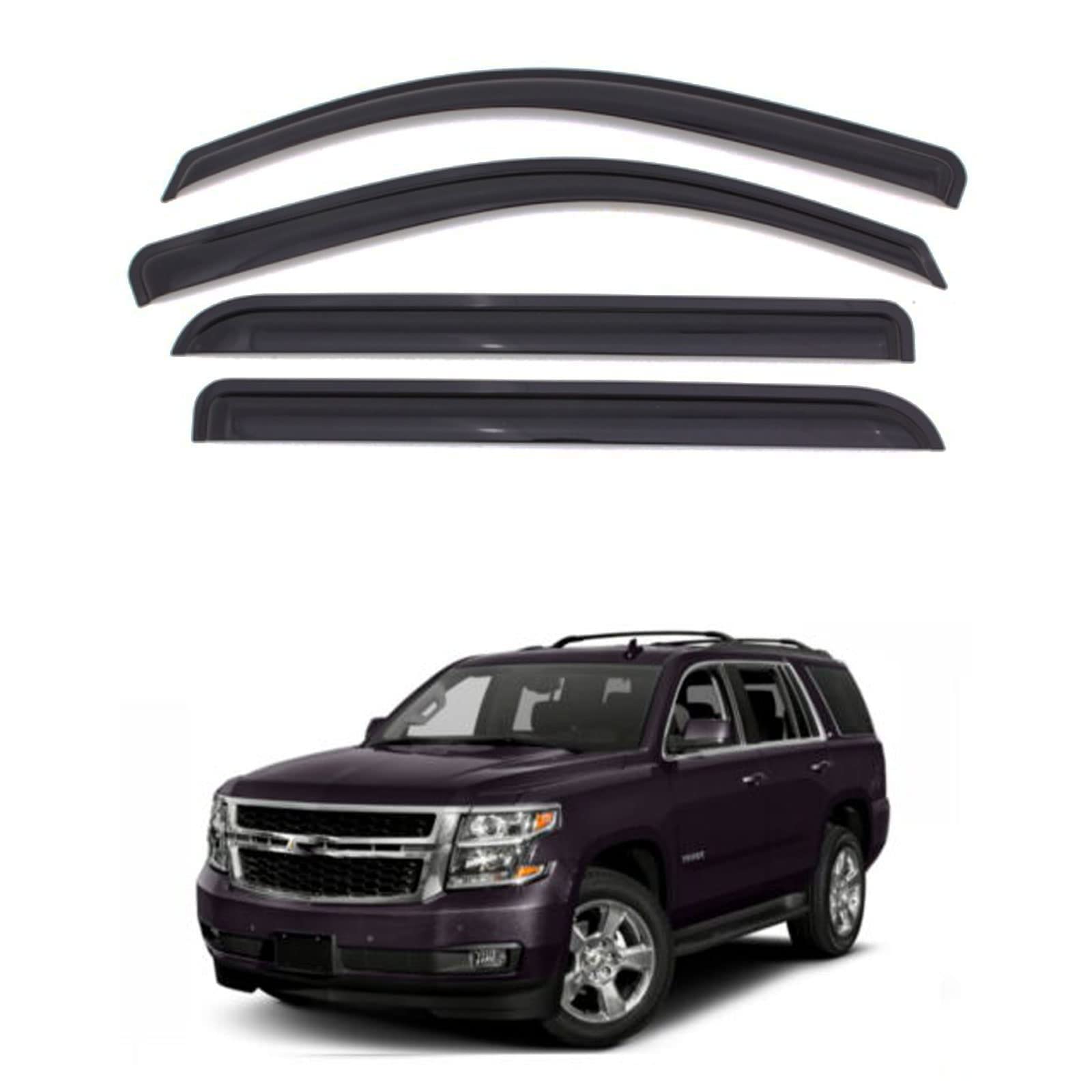 Zzdsnj Tape-On Rain Guard 4-Piece For 2015-2020 Chevy Tahoe Gmc Yukon Windows Visor Shield Shade Smoke 94531