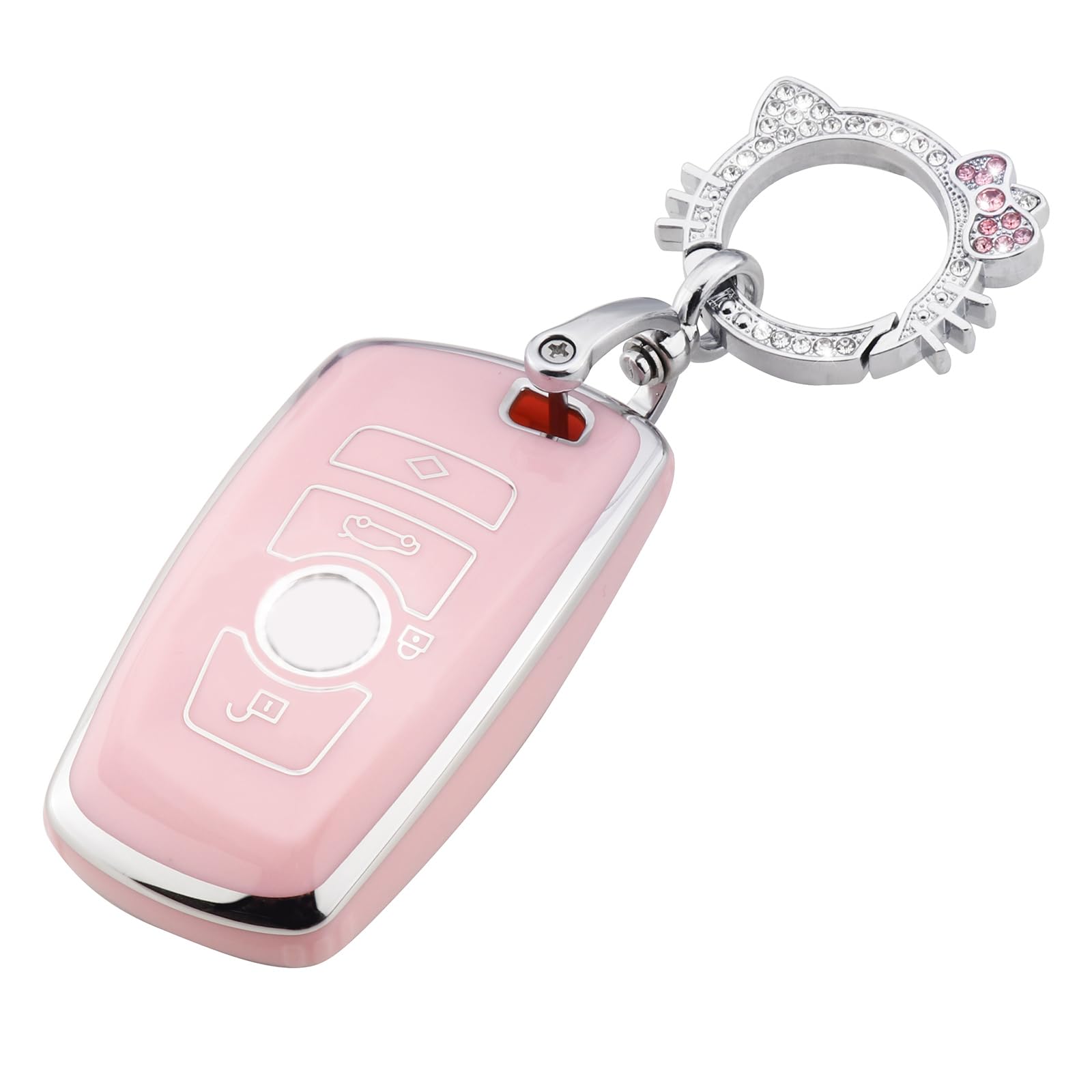 Pangpai Pink Key Fob Cover for BMW, Soft TPU Key Case Protection with Bling Keychain Fit for BMW 2 5 6 7 X1 X2 X3 X5 X6 Series