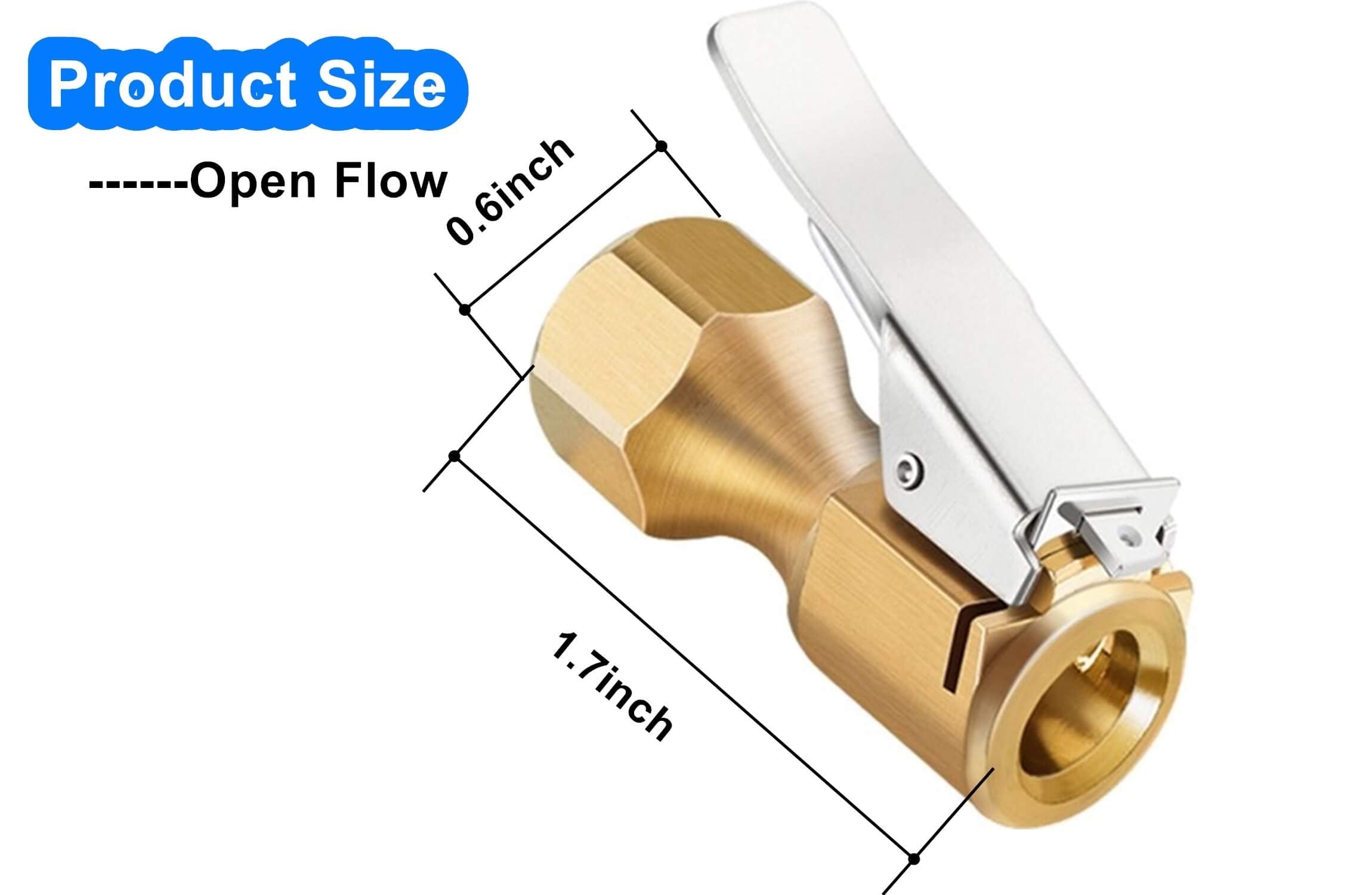 Heavy Duty Brass Air Chuck, Open Flow Straight Tire Chuck With Lock-On Clip, 1/4'' Fnpt Tyre Chuck For Tire Inflator Pressure Ga