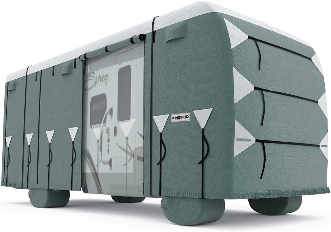 King Bird Heavy Duty Class A Rv Cover,Heavy Duty 5 Layers Tearstop-Tec Anti-Uv Top Panel, Durable Camper Cover, Fits 33- 37' Mot