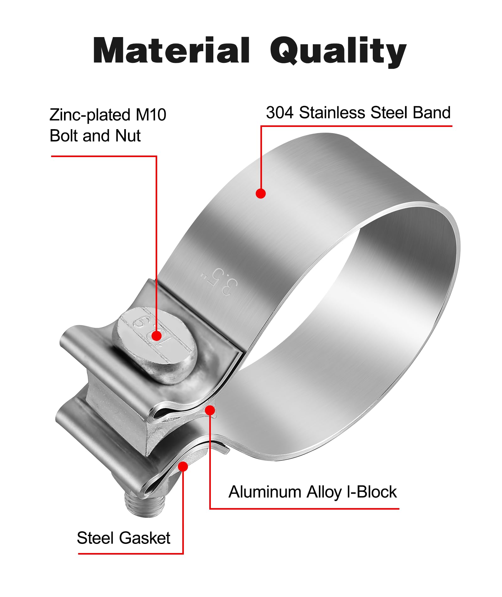 Evil Energy 3.5 Inch Exhaust Clamp,3 1/2 '' Narrow Band Muffler Clamp Stainless Steel For Pipes,Mufflers,Catalytic Converters 2P