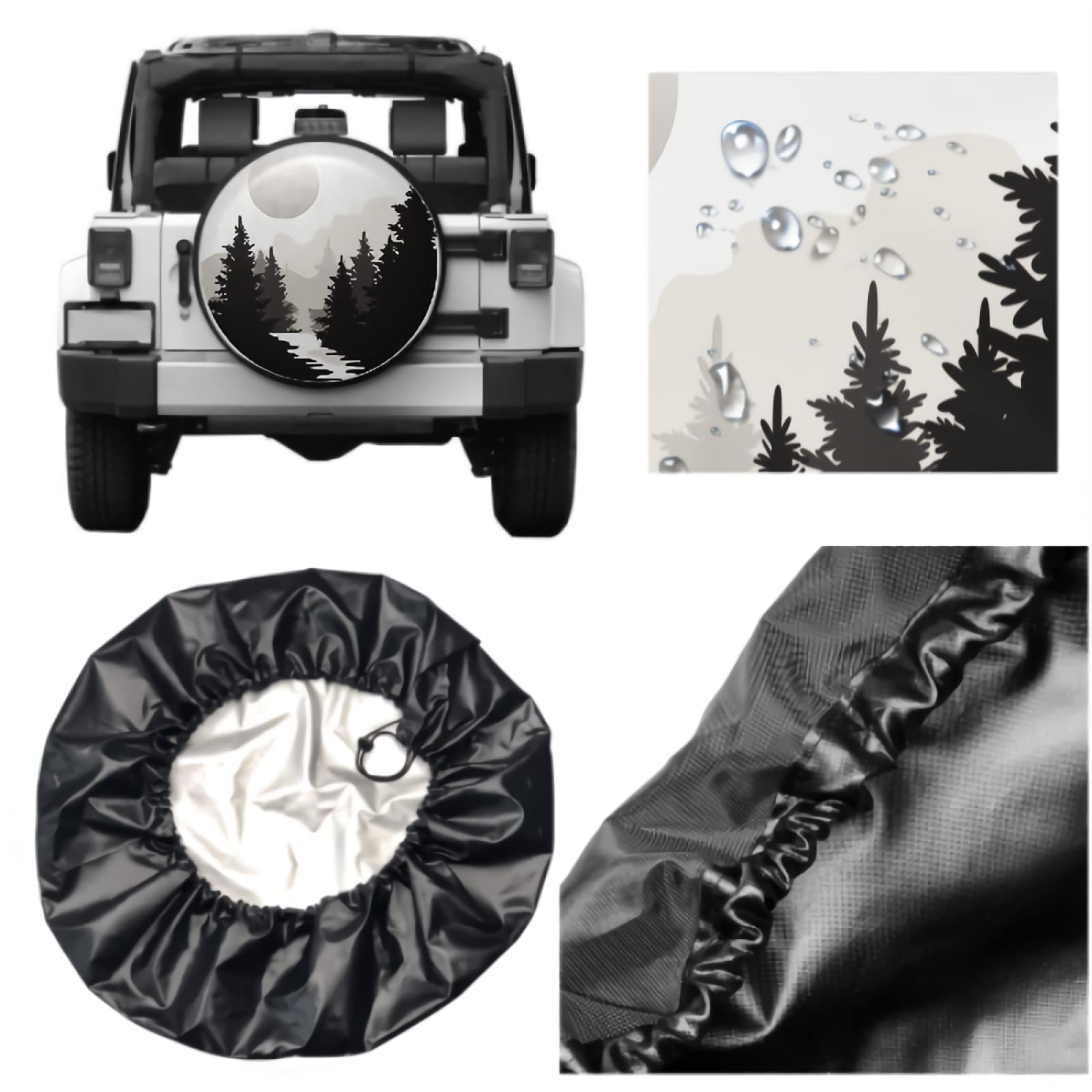 Abstract Moon Spare Tire Cover Mountain Tree Waterproof Dust-Proof Universal Spare Wheel Tire Covers 16 Inch Fit For Rv Trailer