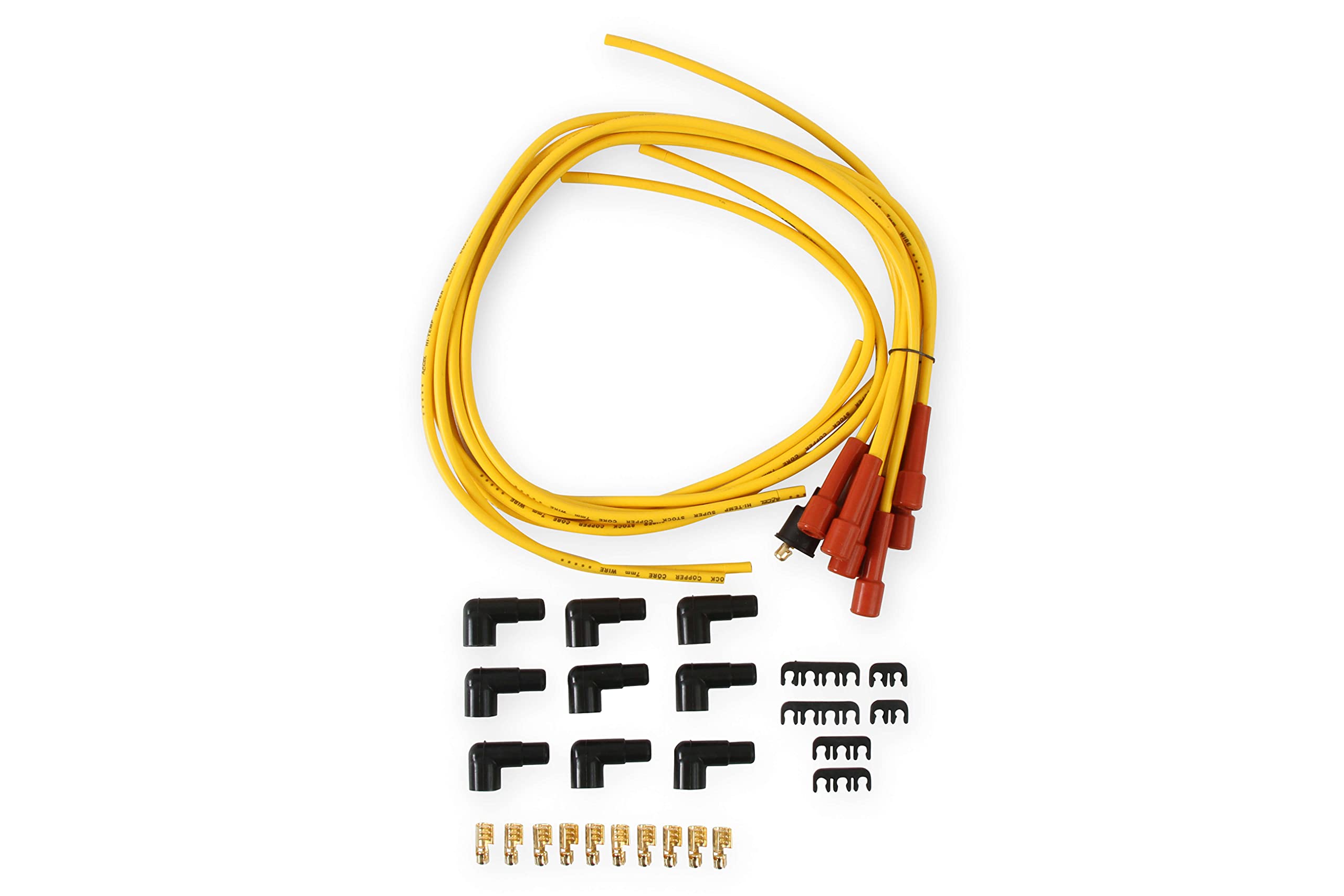 Accel 3008 Spark Plug Wire Set - 7Mm - Super Stock With Copper Core - Universal Straight Boots - Yellow