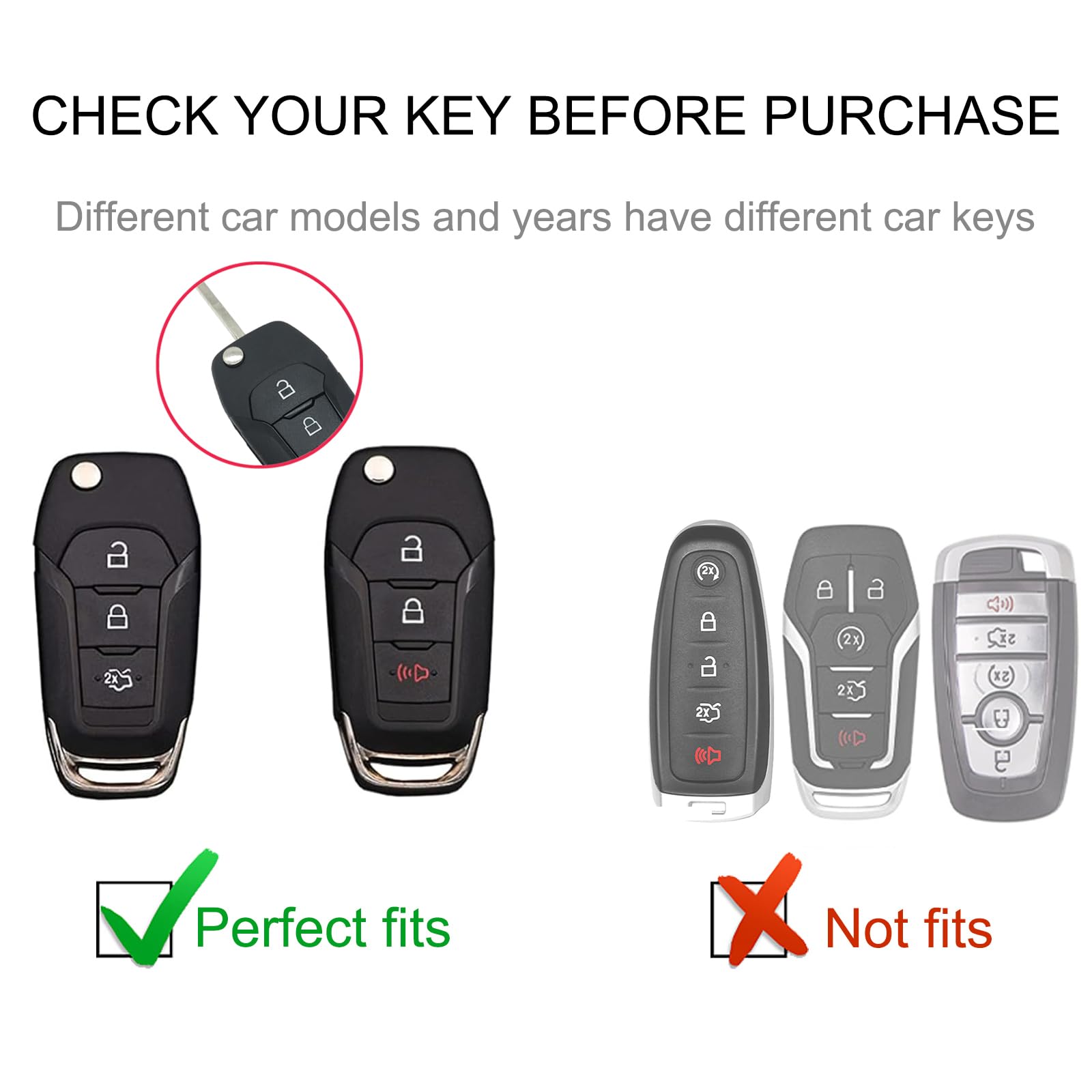 CACARLIKE for Ford Key Fob Cover with Leather Lanyard, Car Key Fob Case Compatible with Ford F150 F250 F350 F450 F550 Explorer R