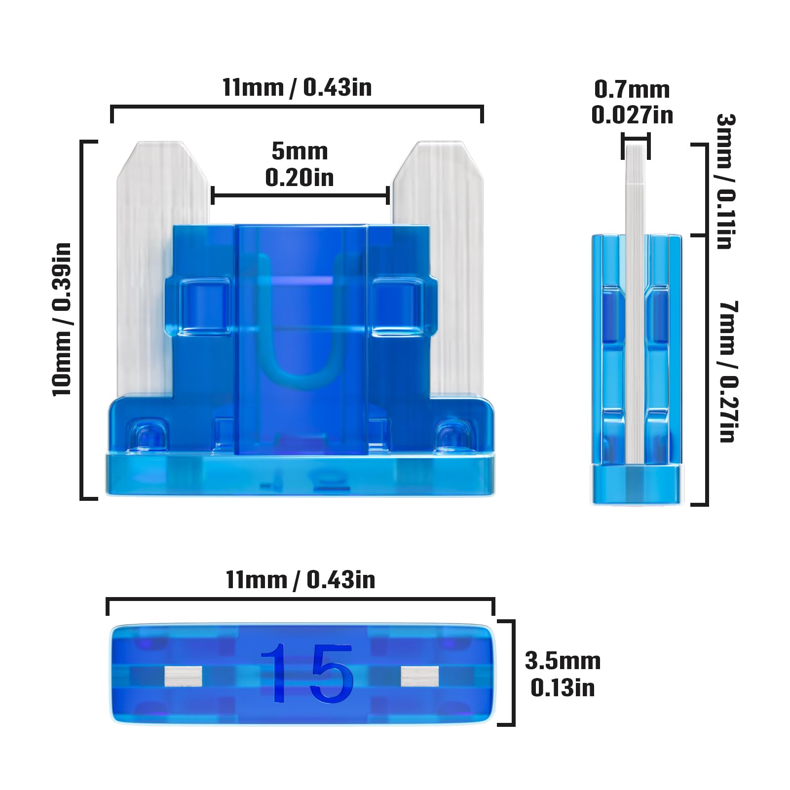 ALLECIN 15A Low Profile Mini Fuse 15 Amp Micro Car Fuses 15Amp Auto Blade Fusible Automotive Fusibles para Carro for RV Boat Aut
