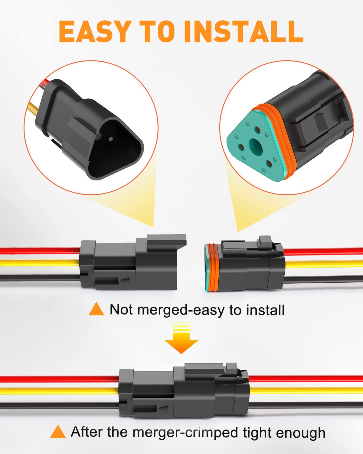 NAOEVO 3 Pin DT Connectors Waterproof, 3 Wire Connector 16 AWG Automotive Electrical Connector, 3 Pin Connectors Male And Female