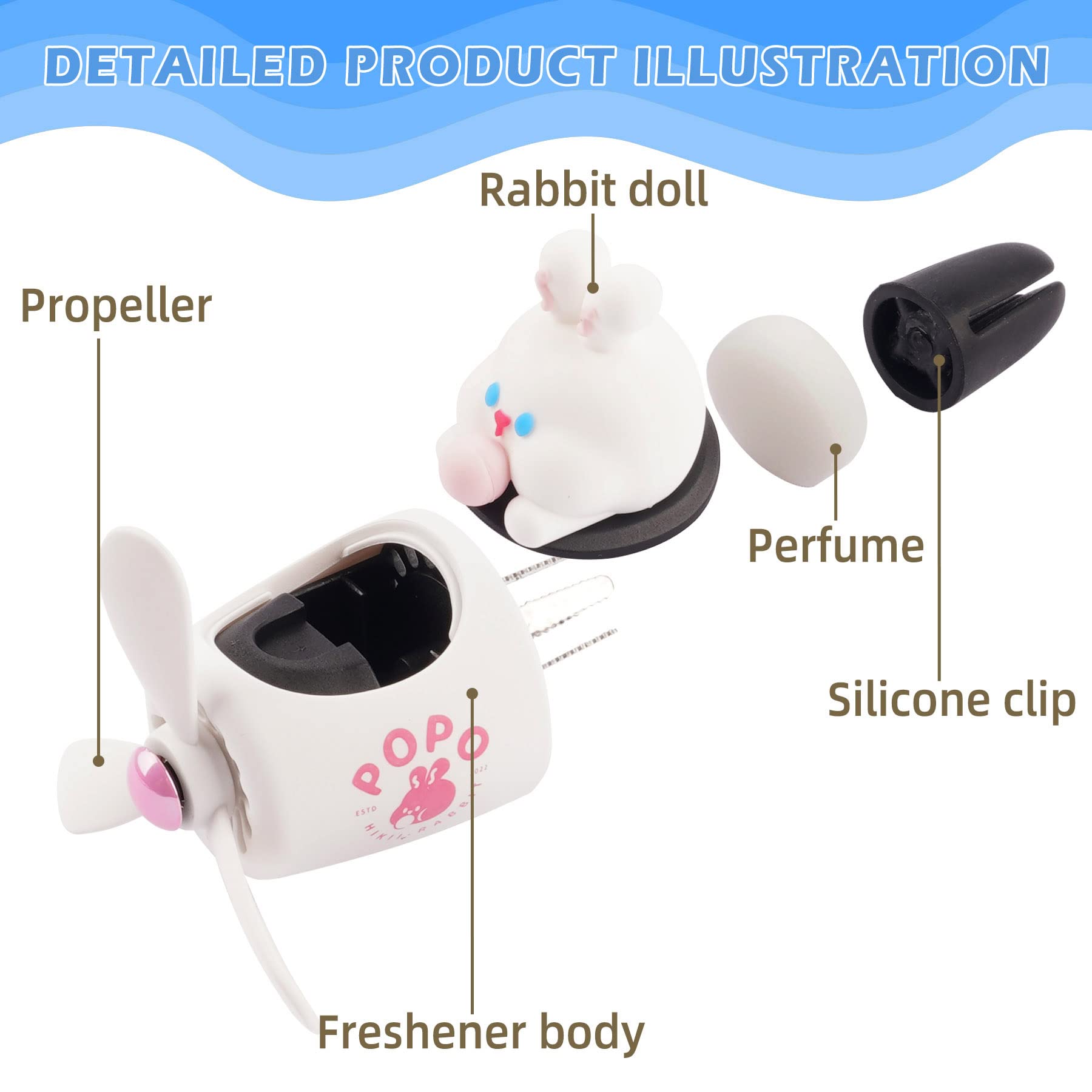 Jimtyee Car Air Freshener Cute Cartoon Rabbit Pilot Car Diffuser Rotating Propeller Automotive Air Outlet Fan Creative Car Perfu