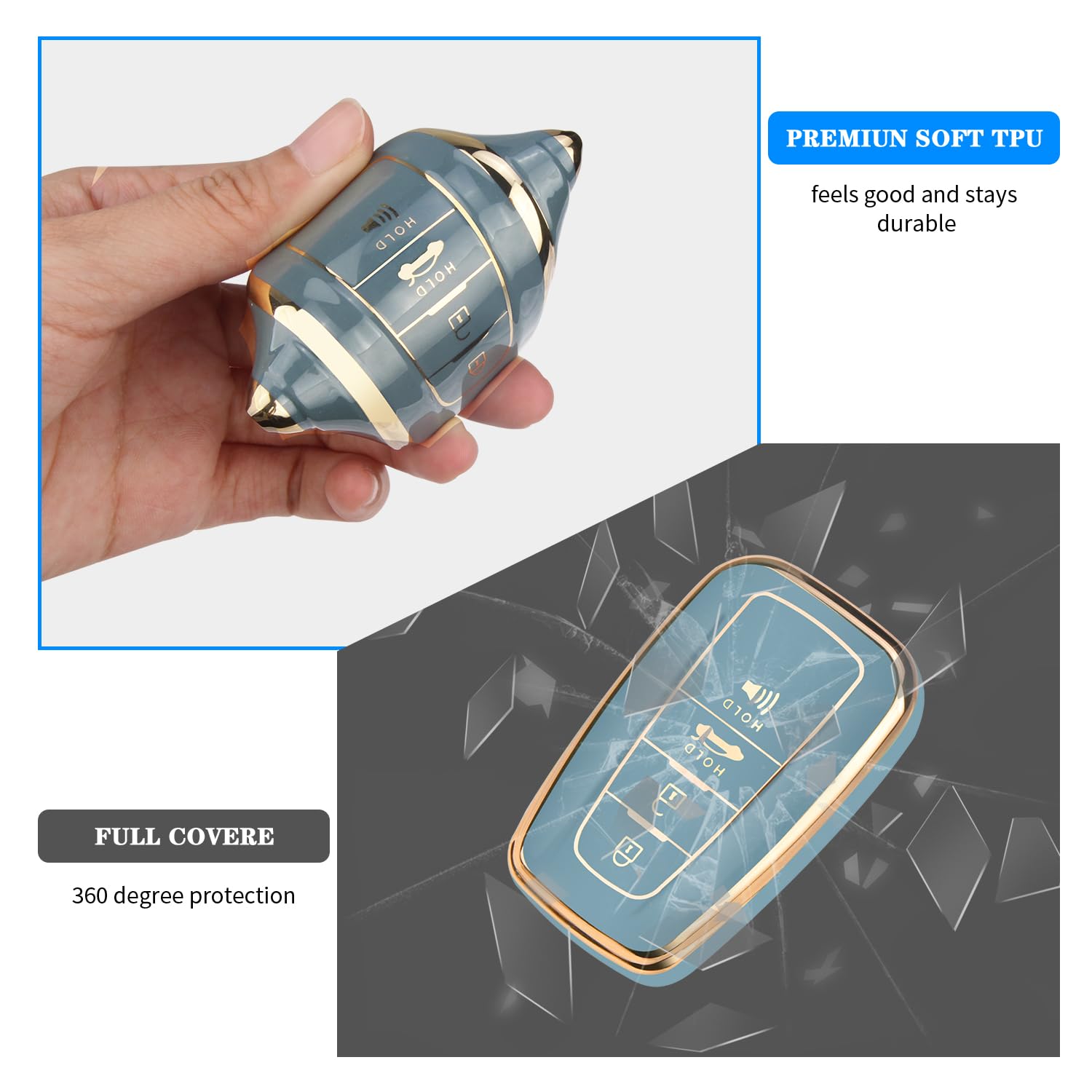 Qbuc For Toyota Key Fob Cover With Keychain Premium Tpu Key Fob Case Suitable For 2018-2024 Highlander Rav4 Camry Avalon C-Hr Corolla Gt86 (Style 2-Blue)