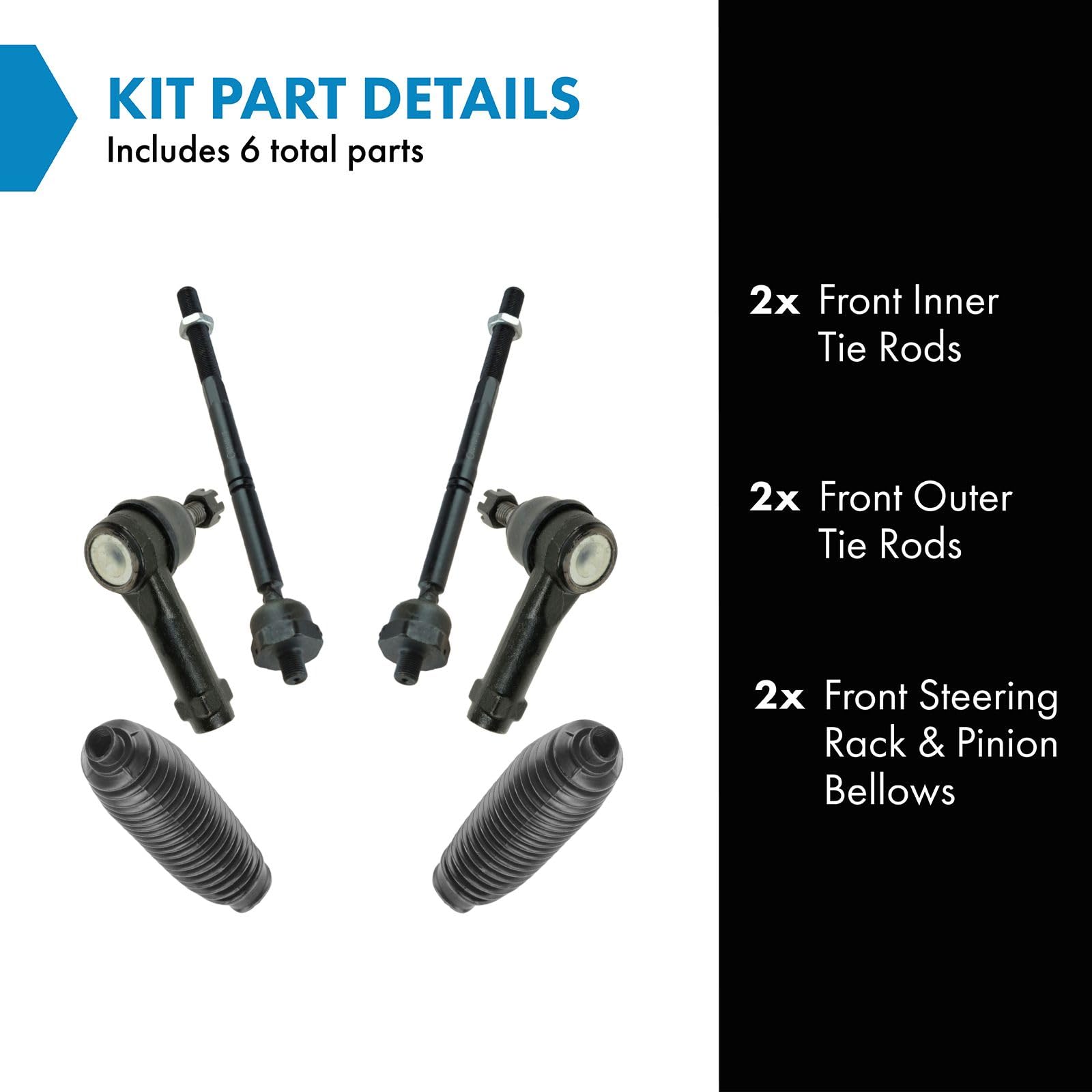 Trq Front Driver & Passenger Side Inner & Outer Steering Kit Steering Rack & Pinion Bellow Tie Rod Compatible With 2004-2008 For