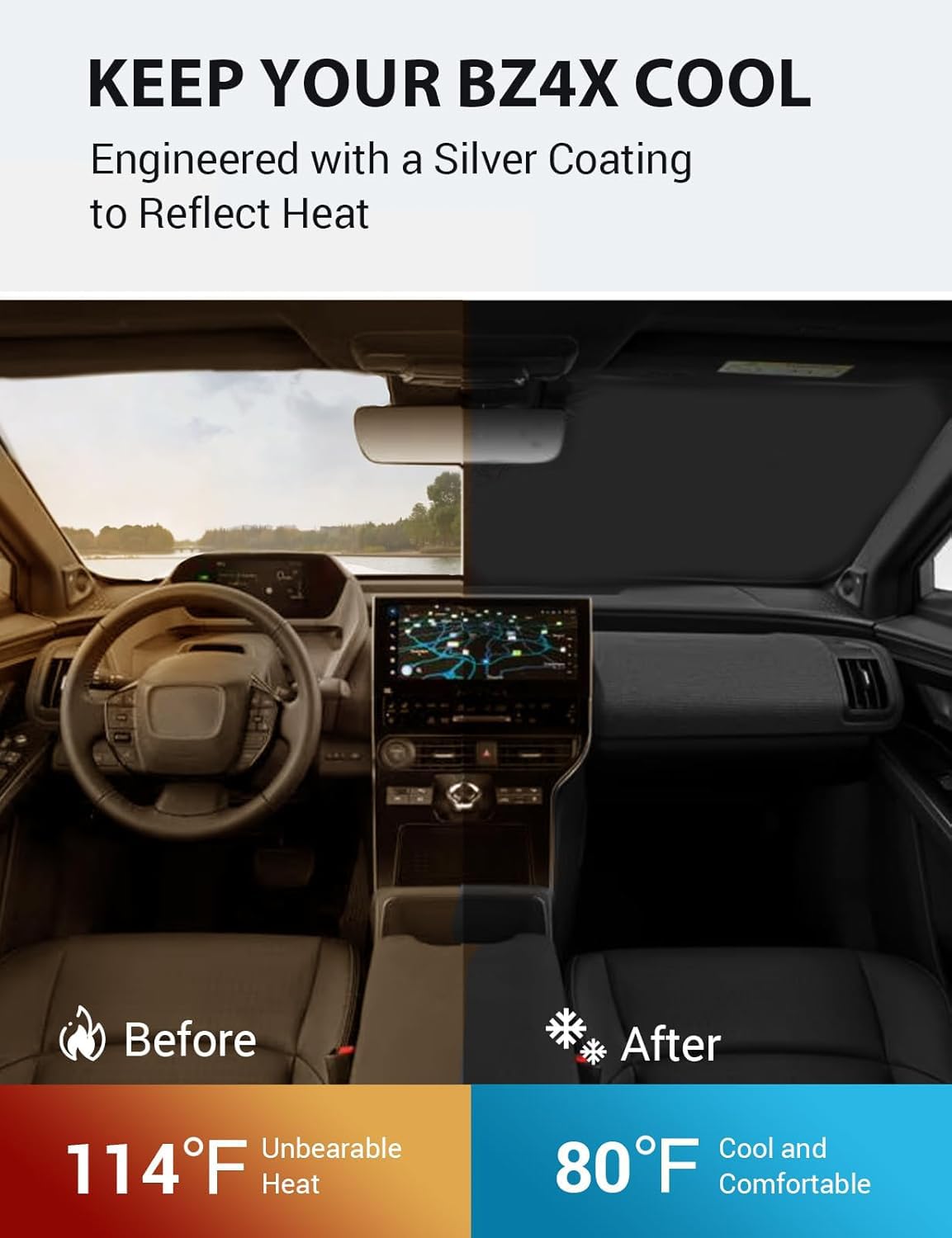 Proadsy 2025 Upgrade Front Windshield Sun Shade Foldable Sunshade Protector Custom Fit 2023-2024 2025 Toyota bZ4X Accessories