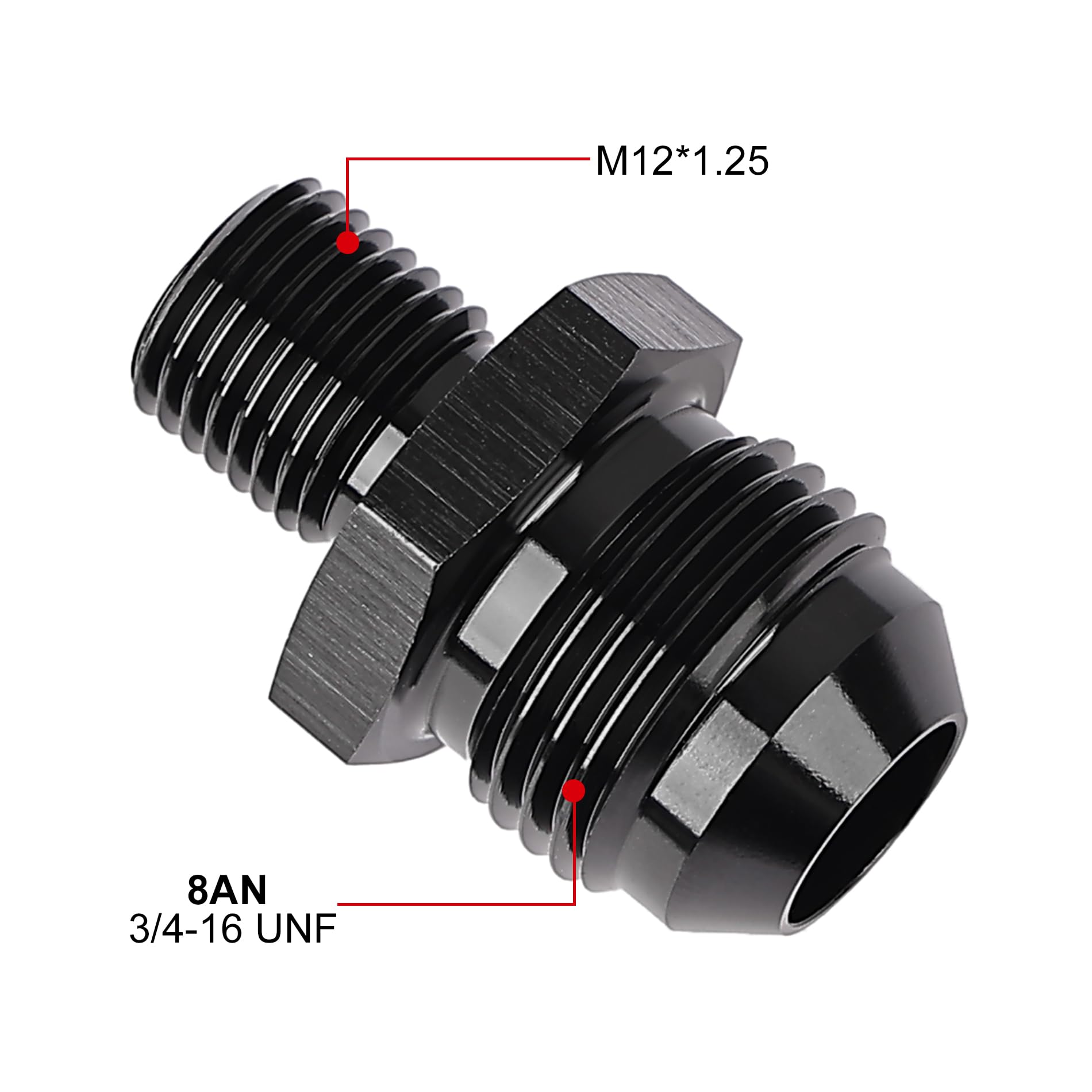 Evil Energy 8An Male Flare To M12 X 1.25Mm Male Metric Fitting Adapter Aluminium Alloy Black 2Pcs