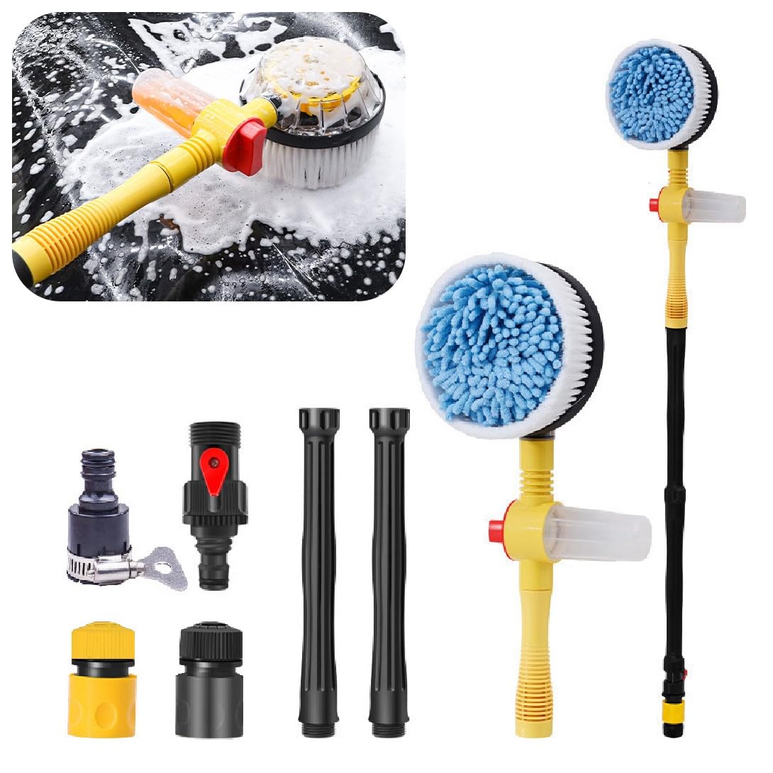 povtii Rotating Car Wash Brush, 360 Spin Auto Cleaning Brush with Long Handle, Detachable Washing Brush with Soft Chenille Brist
