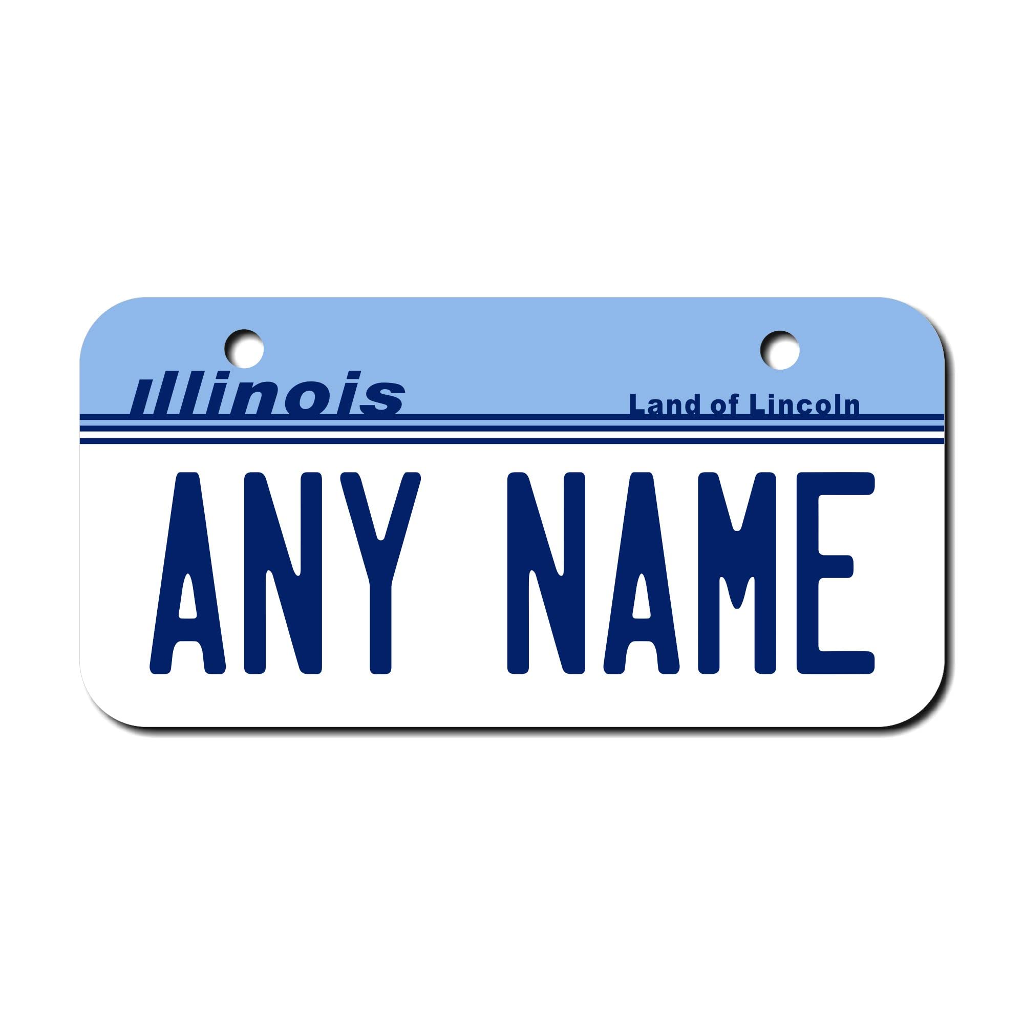 Teamlogo Personalized Illinois License Plate - Sizes For Kid 'S Bikes, Cars, Trucks, Cart, Key Rings Version 1 (3 X 6 Aluminum L