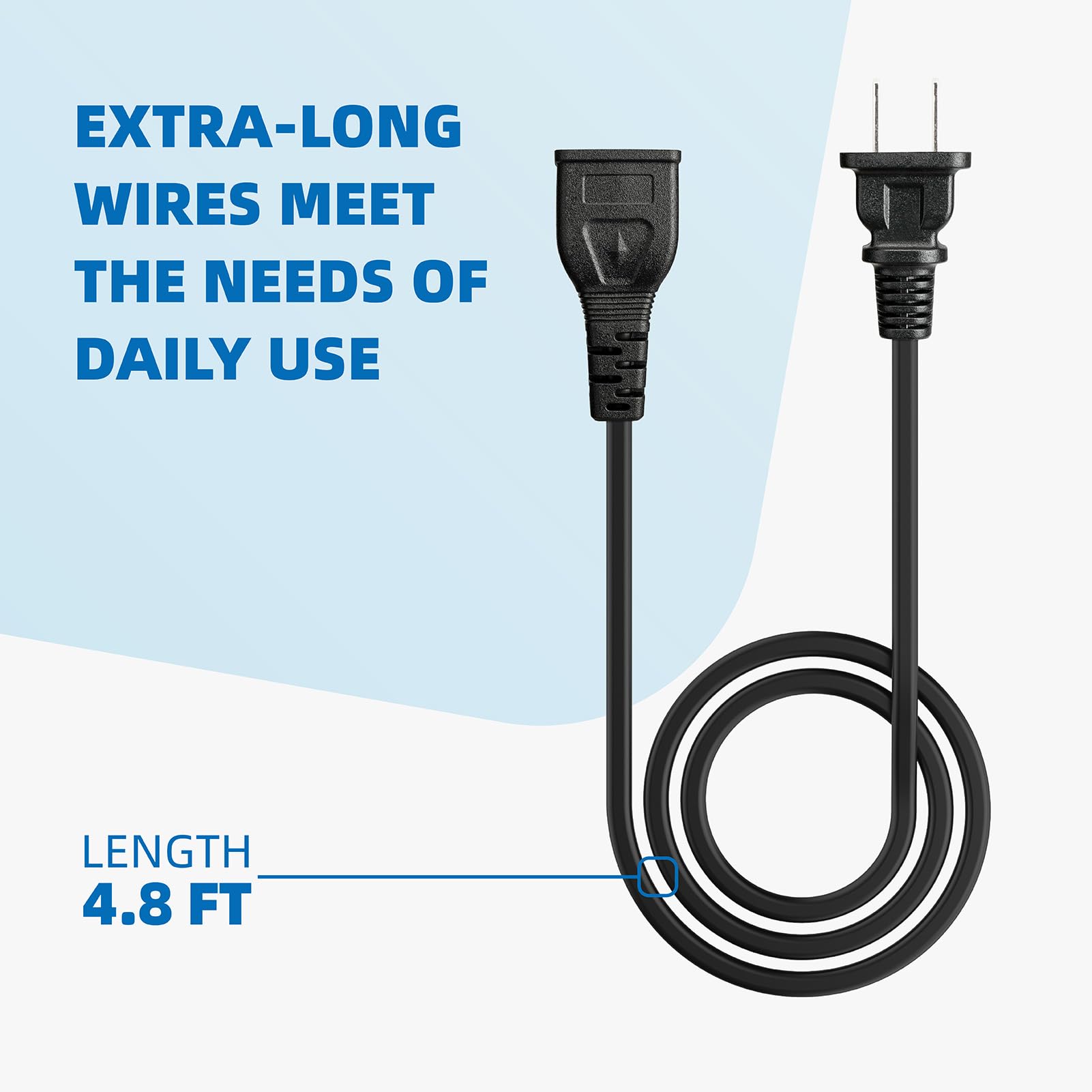 2-Prong 120V 60Hz 13W AC Power Cord for DeWalt DXAEJ14 1400 Peak Amp Car Jump Starter, Car Jump Starter Outlet Socket Charger Ca