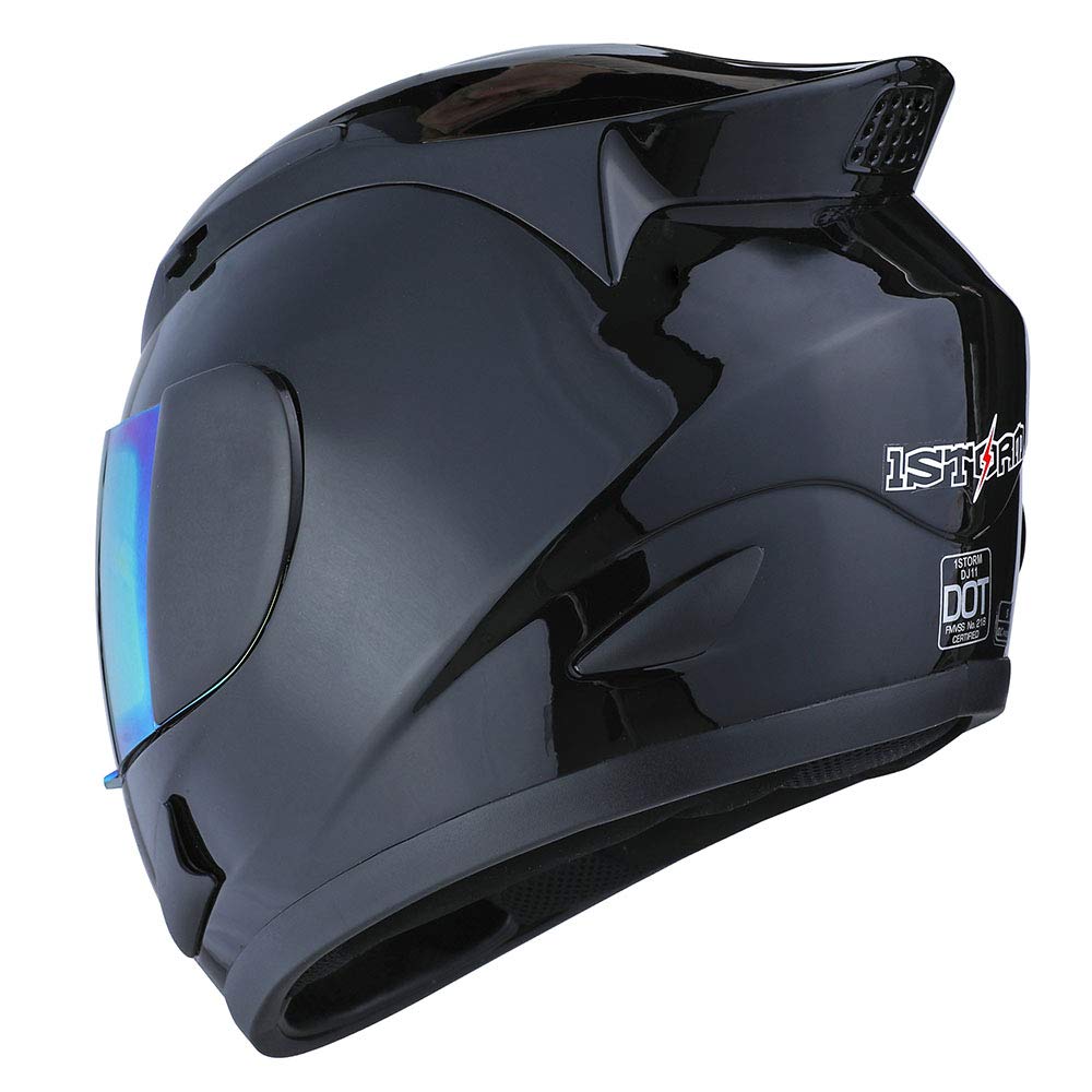 1Storm Motorcycle Bike Full FACE Helmet Mechanic Glossy Black; Size L (57-58 CM; 22.4-22.8 Inch)