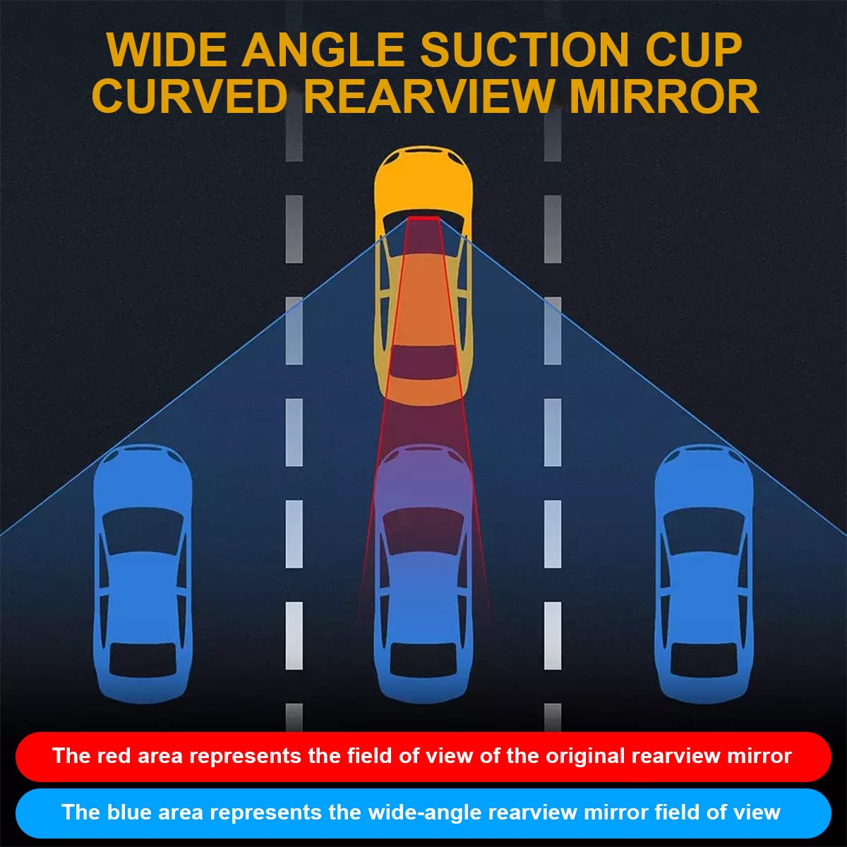 12'' Car Rear View Mirror With Suction Cup, Convex Wide Angle Hd Auto Inside Rearview Mirror, Anti Glare Reduce Blind Spots, 360 Degrees Adjustable, Universal For Marine, Boat, Truck, Suv, Van