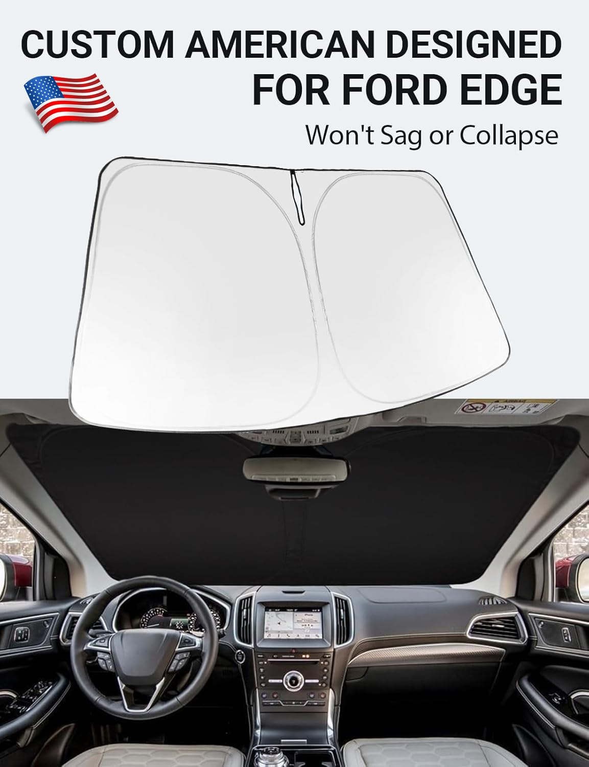 Proadsy 2025 Upgrade Windshield Sun Shade Custom Fit 2015-2023 2024 2025 Ford Edge Foldable Front Sunshade Protector Sun Visor B