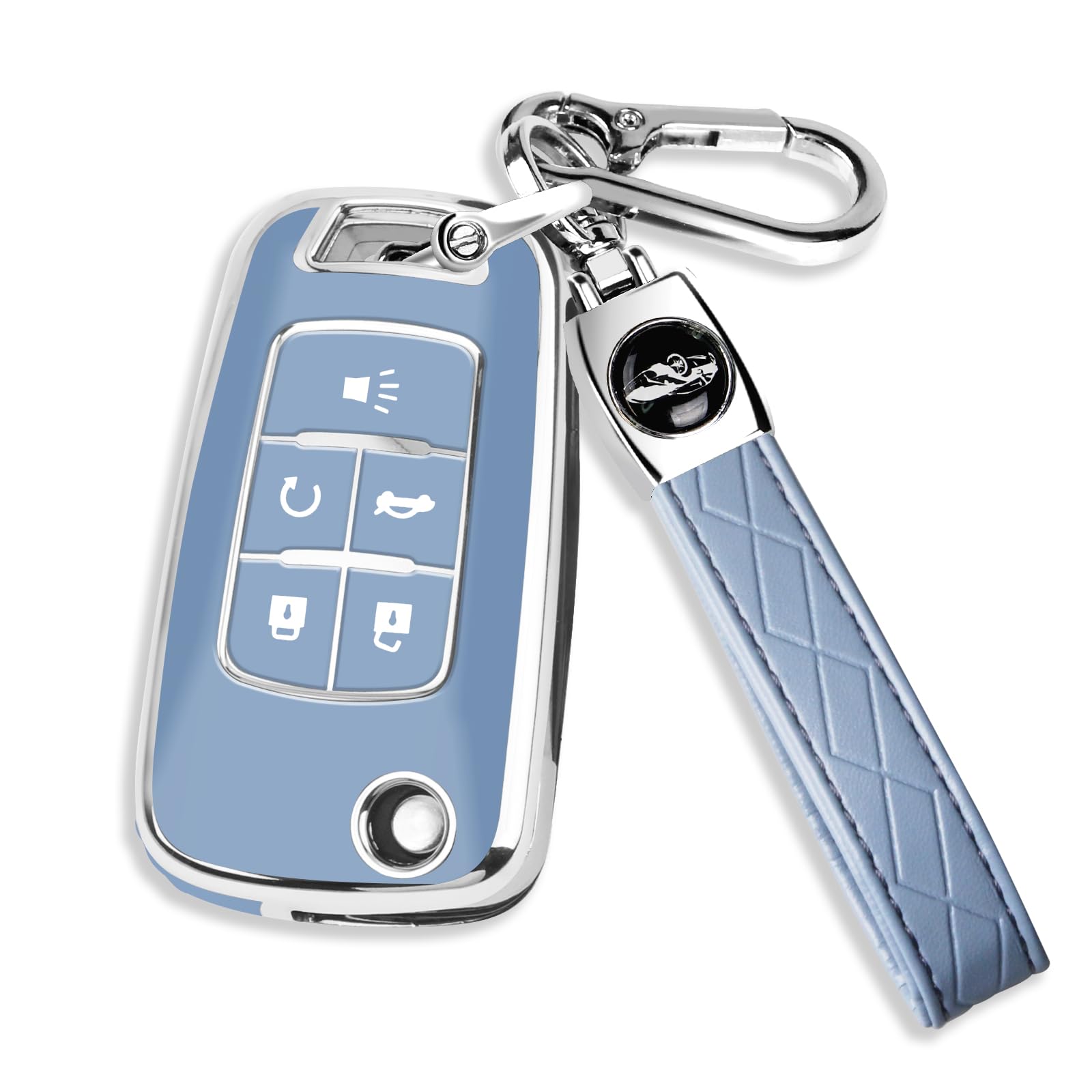 Qbuc For Chevy Key Fob Cover With Leather Keychain Chrome Silver Trim Soft Tpu Compatible With 2010-2019 Chevy Equinox Malibu Im