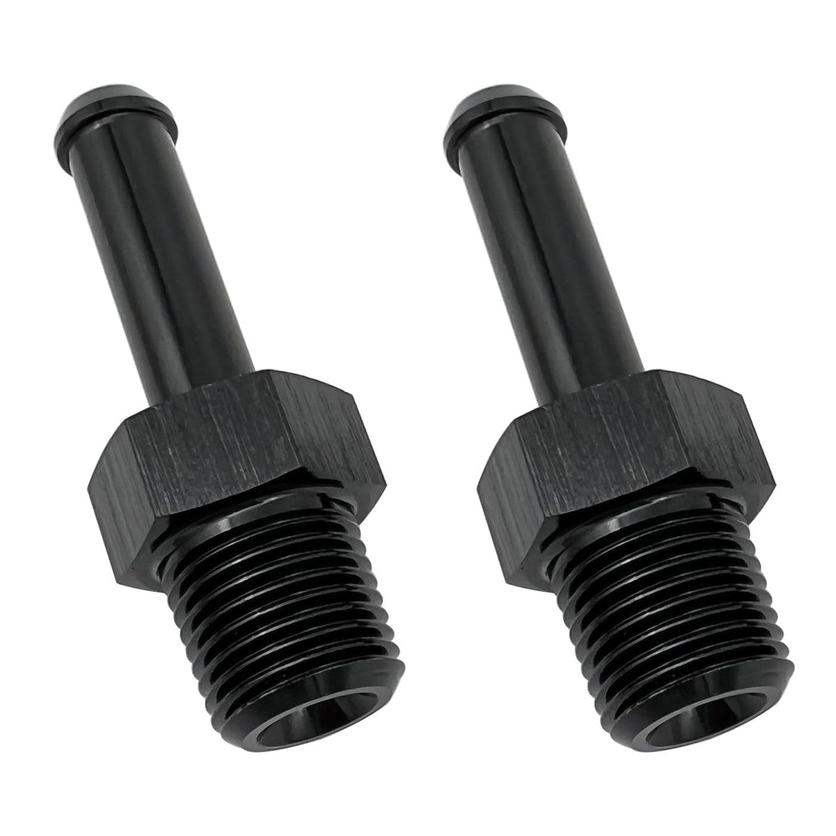 KRD PERFORMANCE Aluminum Straight 3/8 NPT Male to 3/8(9.5mm) Hose Barb Push On Fitting Adapter, Black, Pack of 2