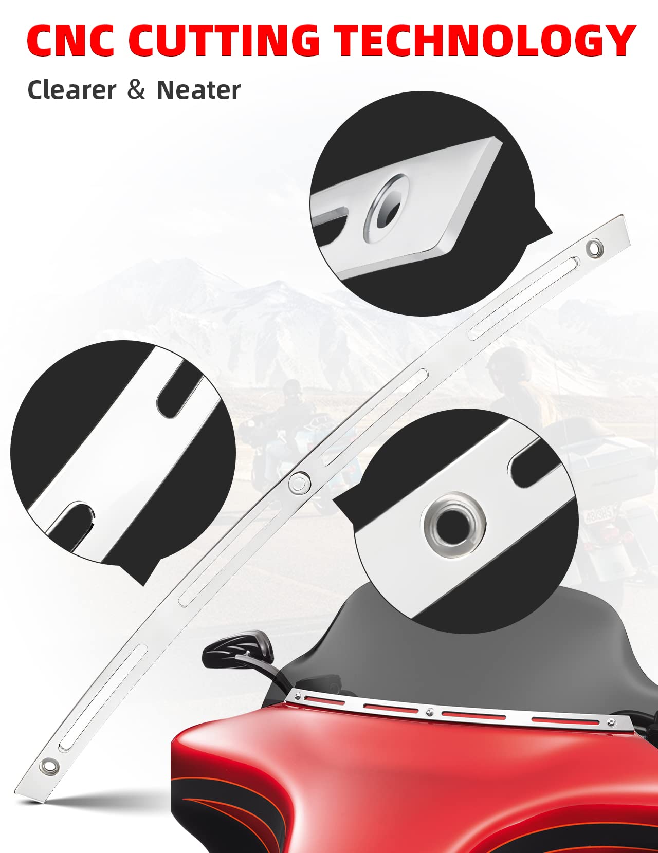 Amazicha Slotted Windshield Trim Polished Windscreen Trim 96-13 Compatible For Harley Davidson Touring Street Glide Electra Glid