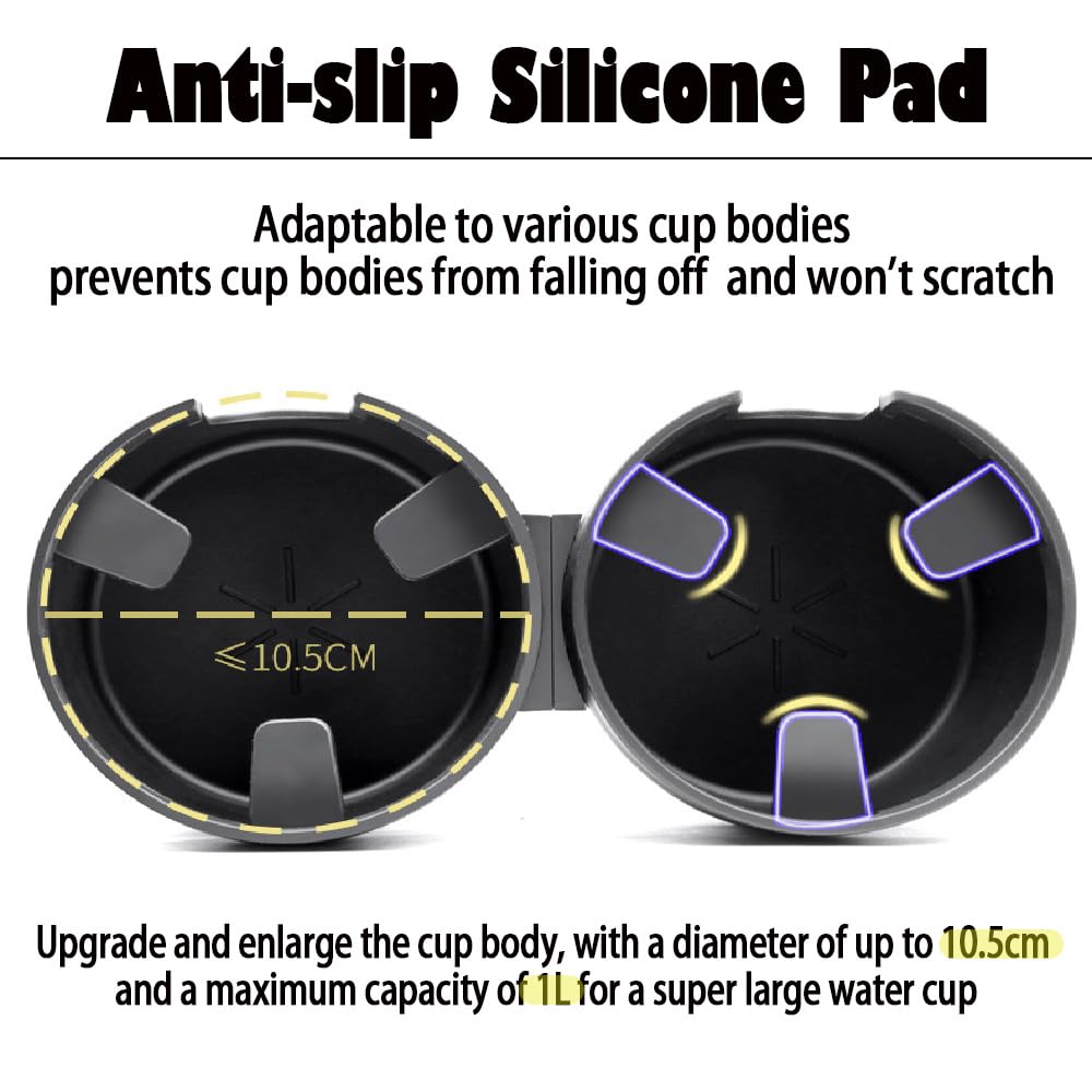 HoneTeek Car Cup Holder Expander, 2 in 1 Cup Holder Expander with Adjustable Base, Cup Holder Insert for 10-46 OZ Bottles, Cups,