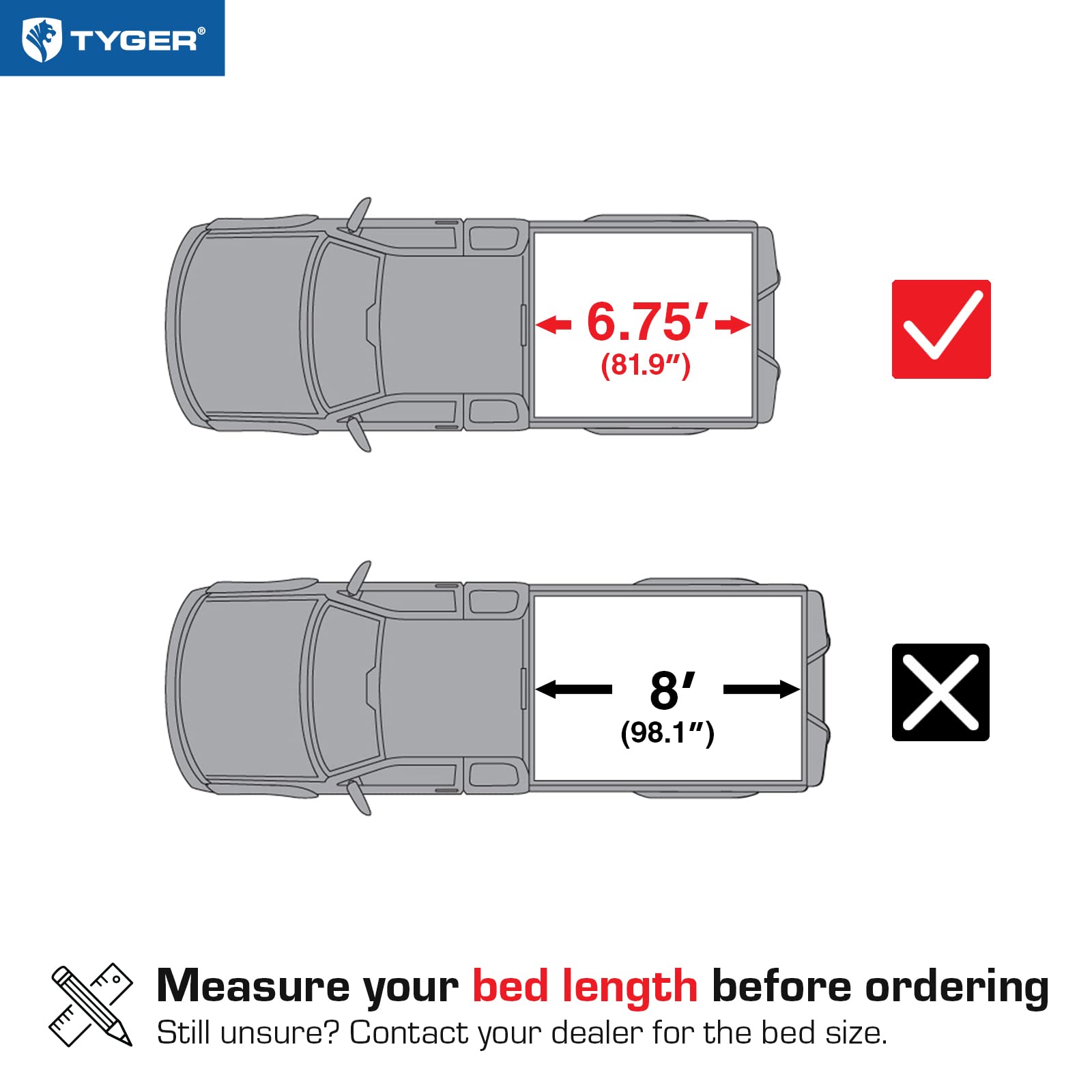 Tyger Auto T3 Soft Tri-fold Truck Bed Tonneau Cover Compatible with 2017-2025 Ford F-250 F-350 Super Duty | 6.75' (82'') Bed | T