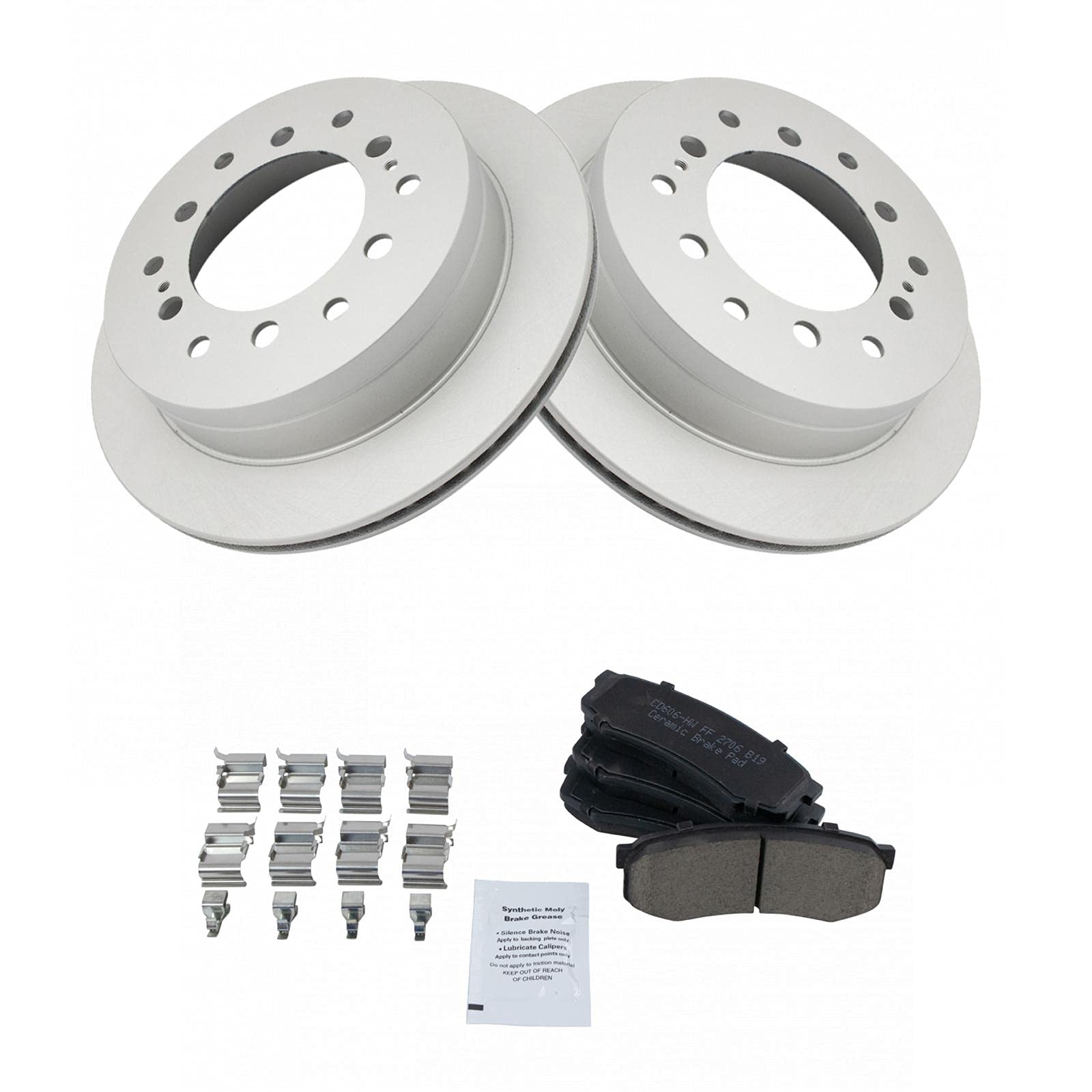 Trq Rear Brake Pad & Rotor Kit Brake Pads Brake Rotor Ceramic Vented Premium G-Coated Compatible With 2003-2009 Lexus Gx470 Toyo