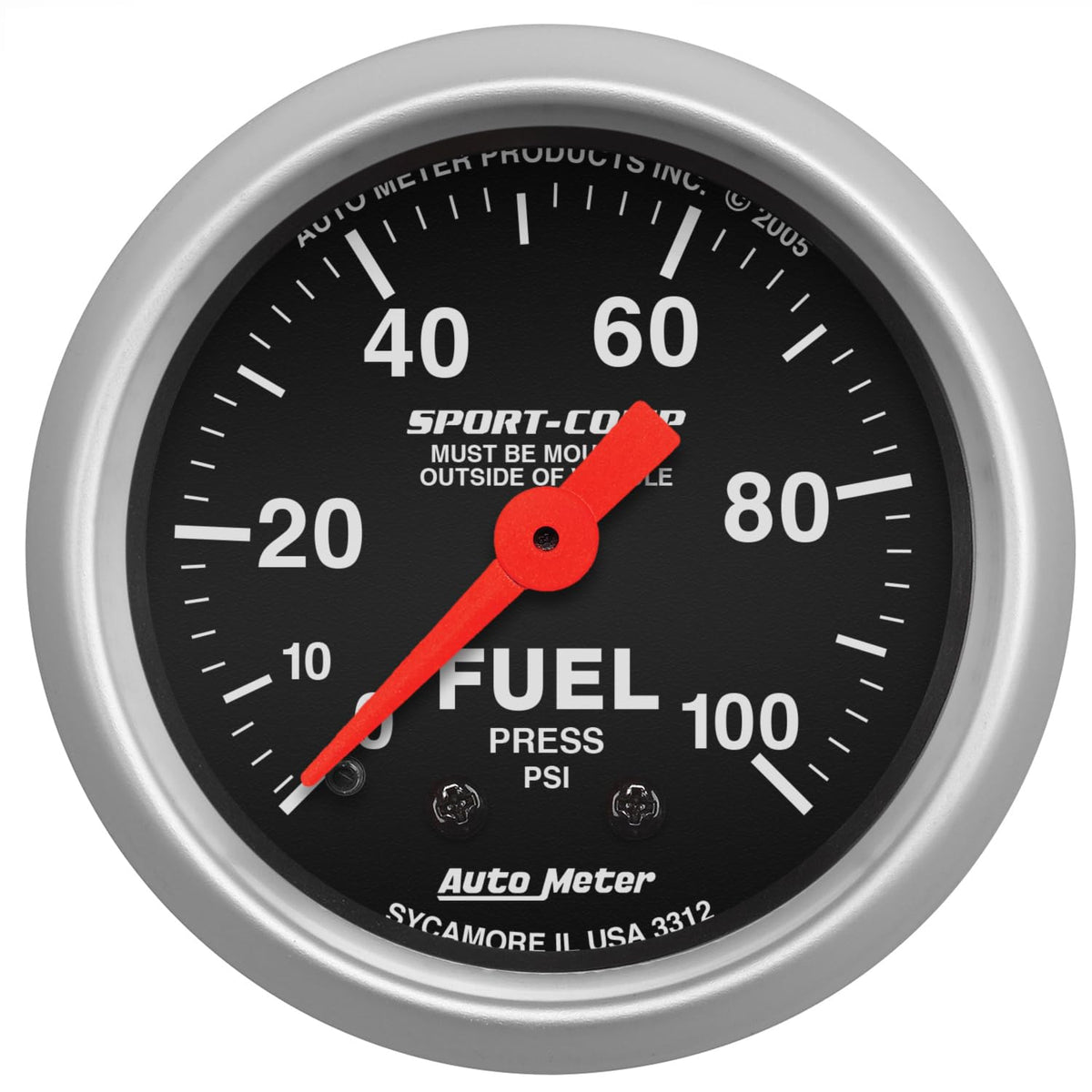 Auto Meter 3312 Sport-Comp Mechanical Fuel Pressure Gauge, 2-1/16 (52.4Mm)