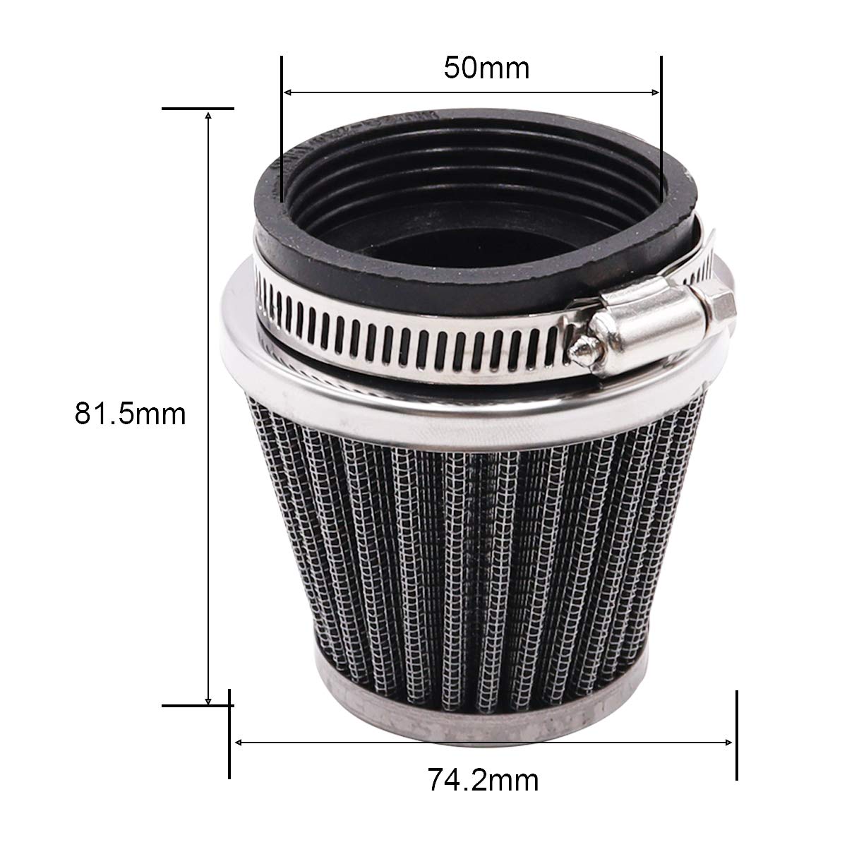 Smseace 2Pcs 50Mm Motorcycle Air Filter With 2Pcs 3/16' Fuel Filter Replace For 70Cc 100Cc 110Cc 125Cc 150Cc 200Cc Moped Scooter Atv Dirt Bike Motorcycle