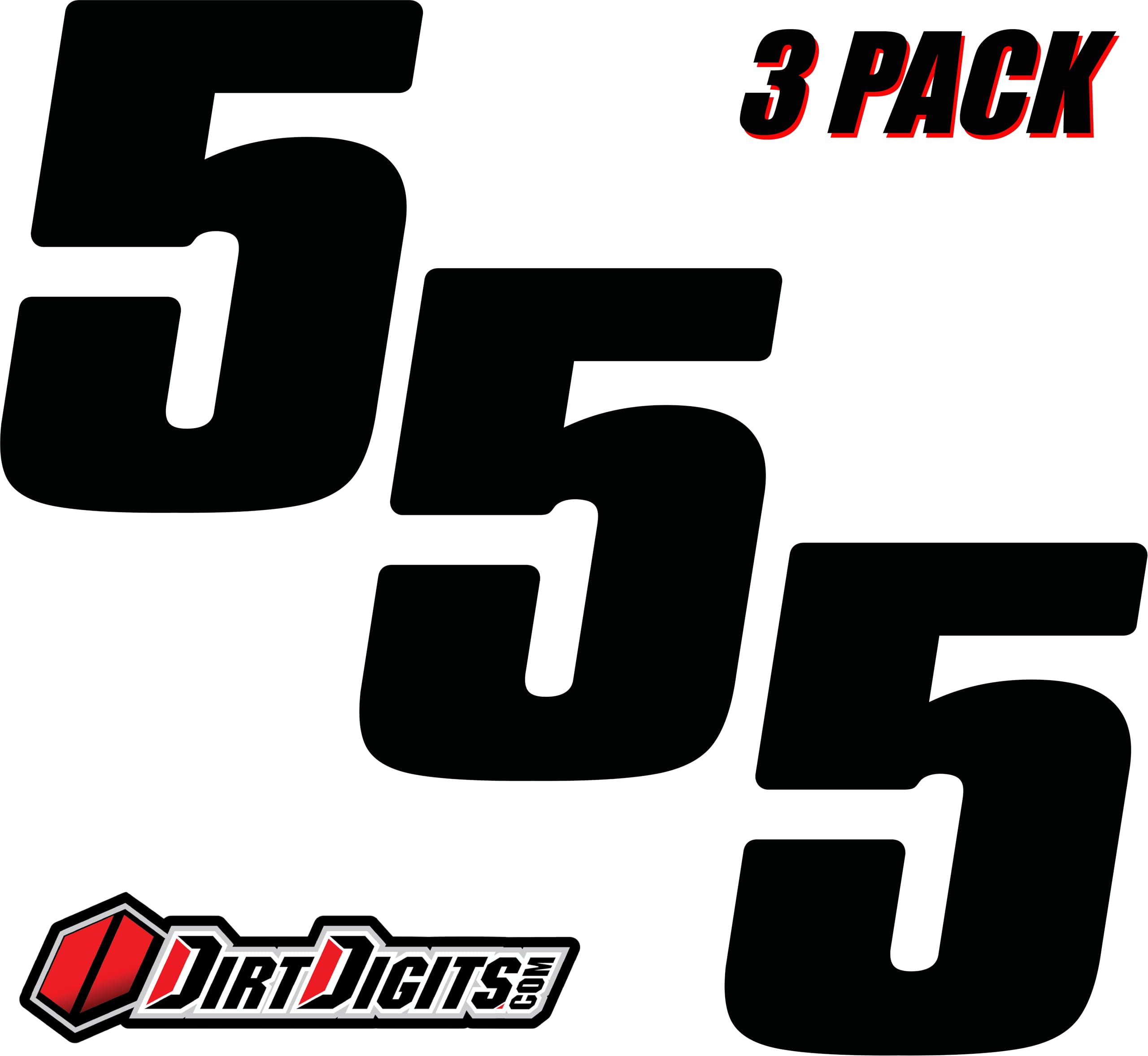Dirt Digits DD53B-5 Black 5.5'' High-Gloss Precision Die Cut Vinyl Number 5, 3 Pack