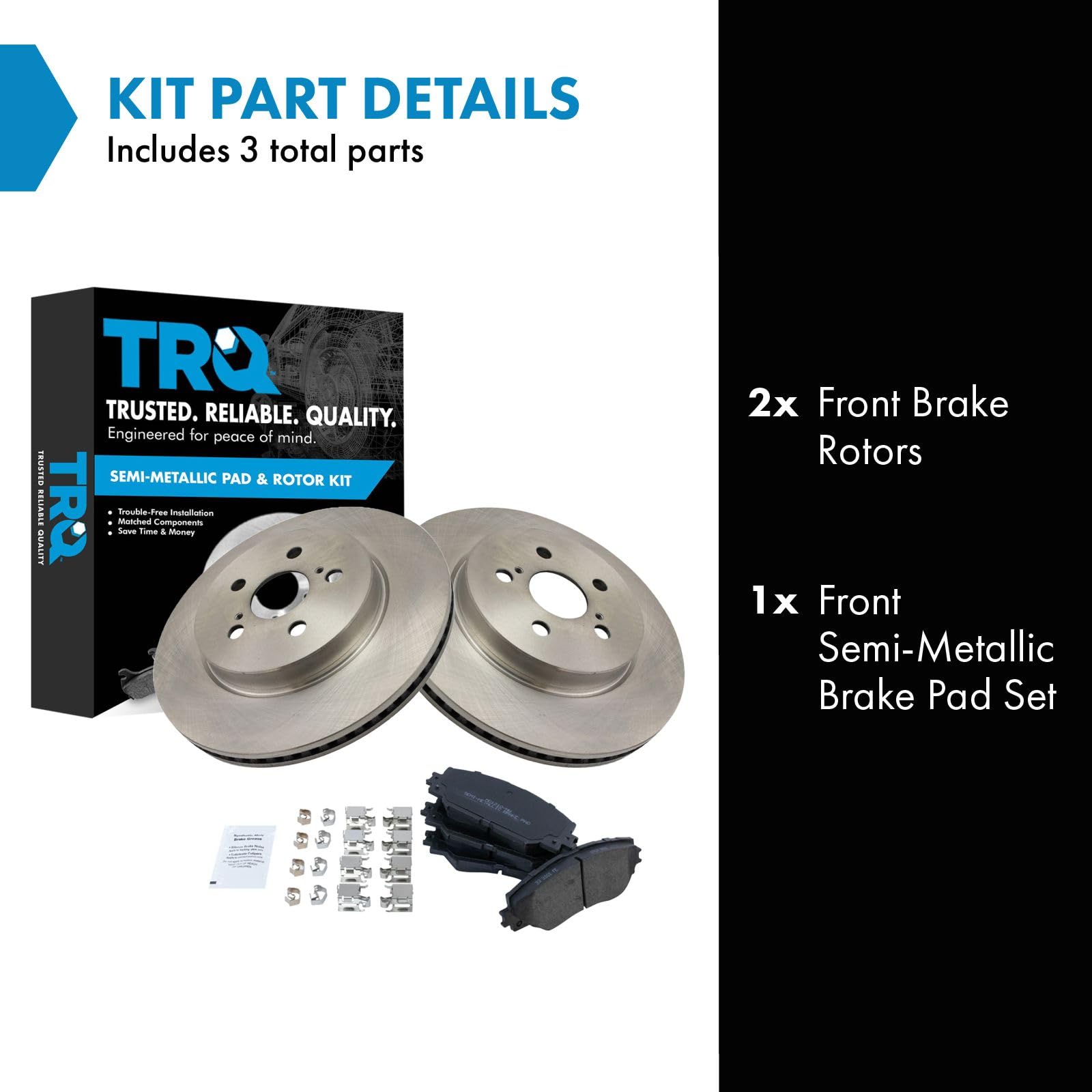 Trq Front Brake Pad & Rotor Kit Brake Pads Brake Rotor Semi-Metallic Compatible With 2019 Toyota Corolla