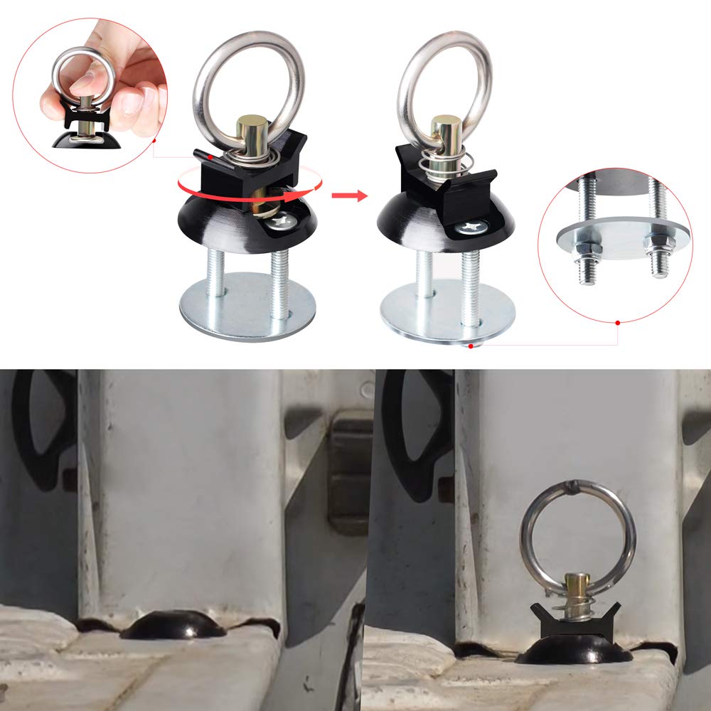 Hercoo Round Tie Down Anchor Point Kit Bolt On Track Fitting With Quick Release Compatible With Pickup Truck Motorcycles Snowmobiles