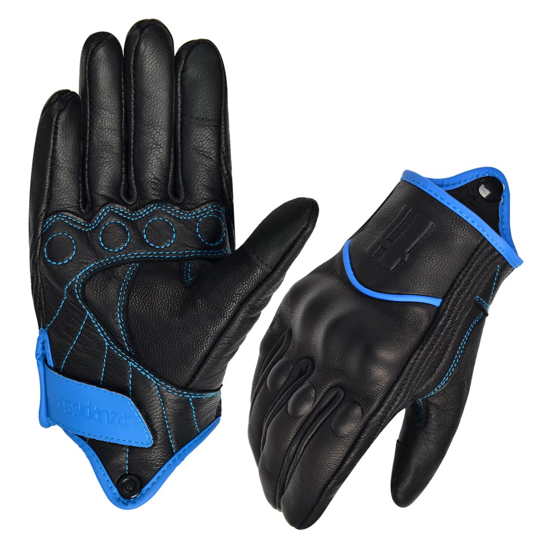 Harssidanza Woman Leather Motorcycle Gloves,Motorbike Gloves,Road Racing,Cycling,Climbing, Powersports Gloves Touchscreen,Blue,