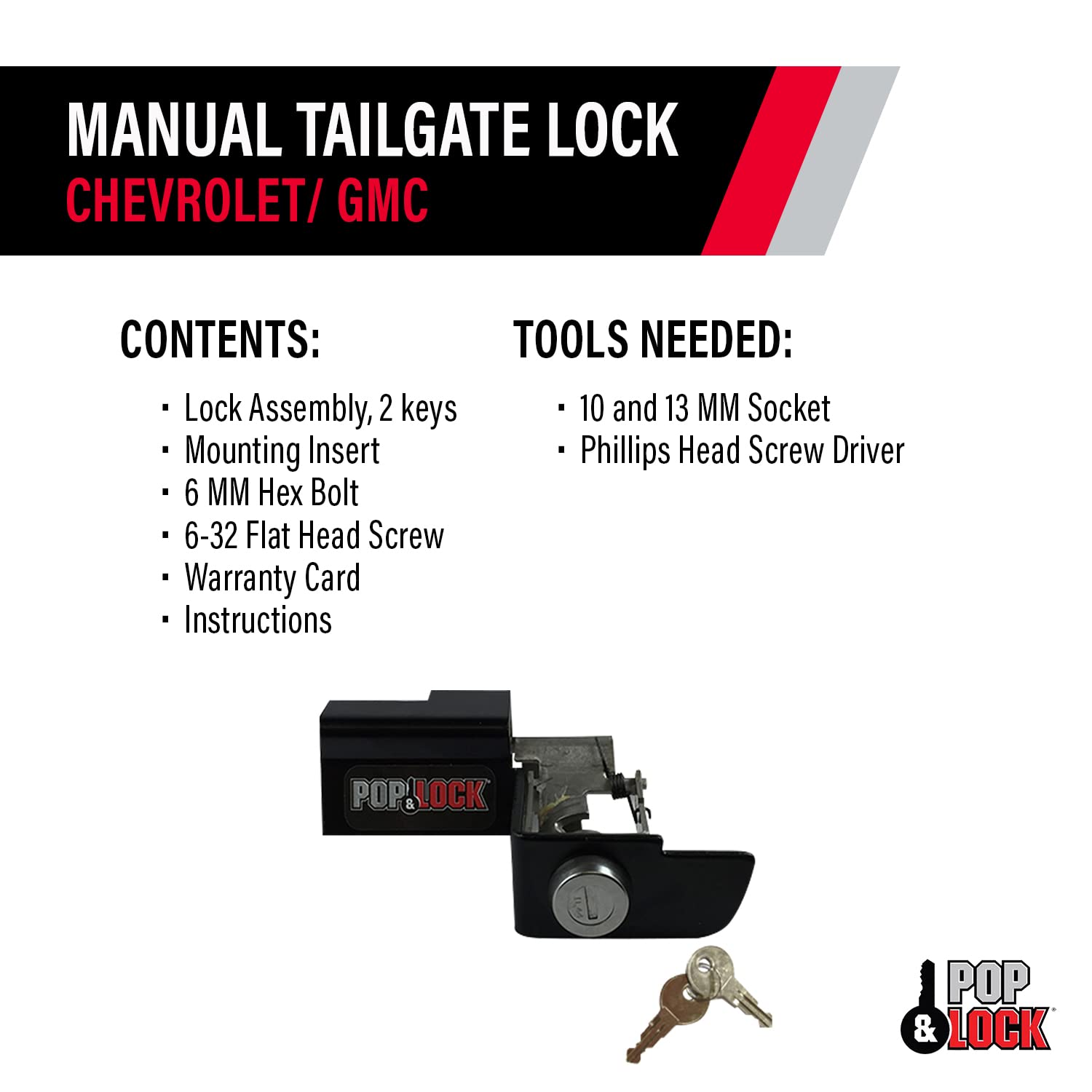 Pop & Lock Pl1300 Black Manual Tailgate Lock For Chevy/Gmc (New Body)
