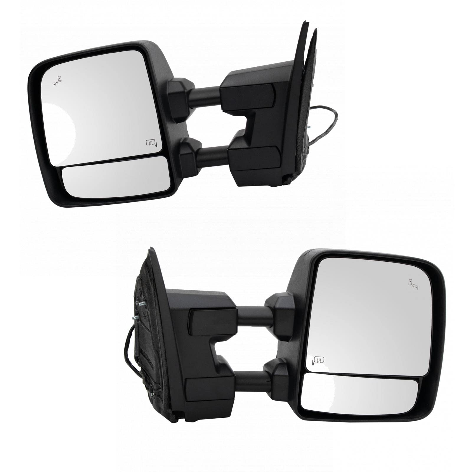 Trail Ridge Towing Mirror Power Heater Blind Spot Puddle Turn Signal Manual Telescoping & Folding Textured Finish Pair For 2016-