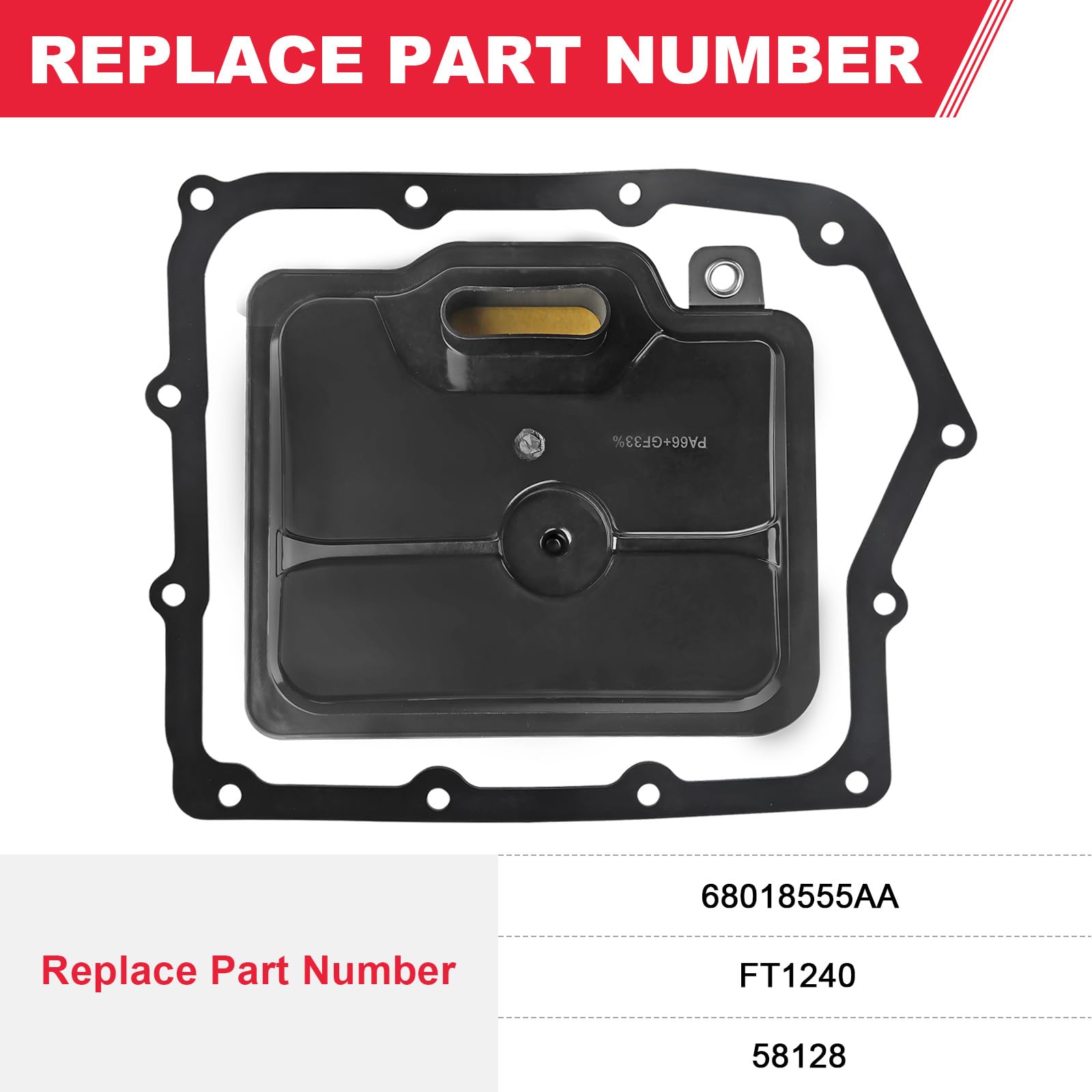 Fitede 62TE Automatic Transmission Filter Kit with Gasket for Dodge Grand Caravan, Avenger, Ram, Chrysler - Replaces 68018555AA FT1240 58128