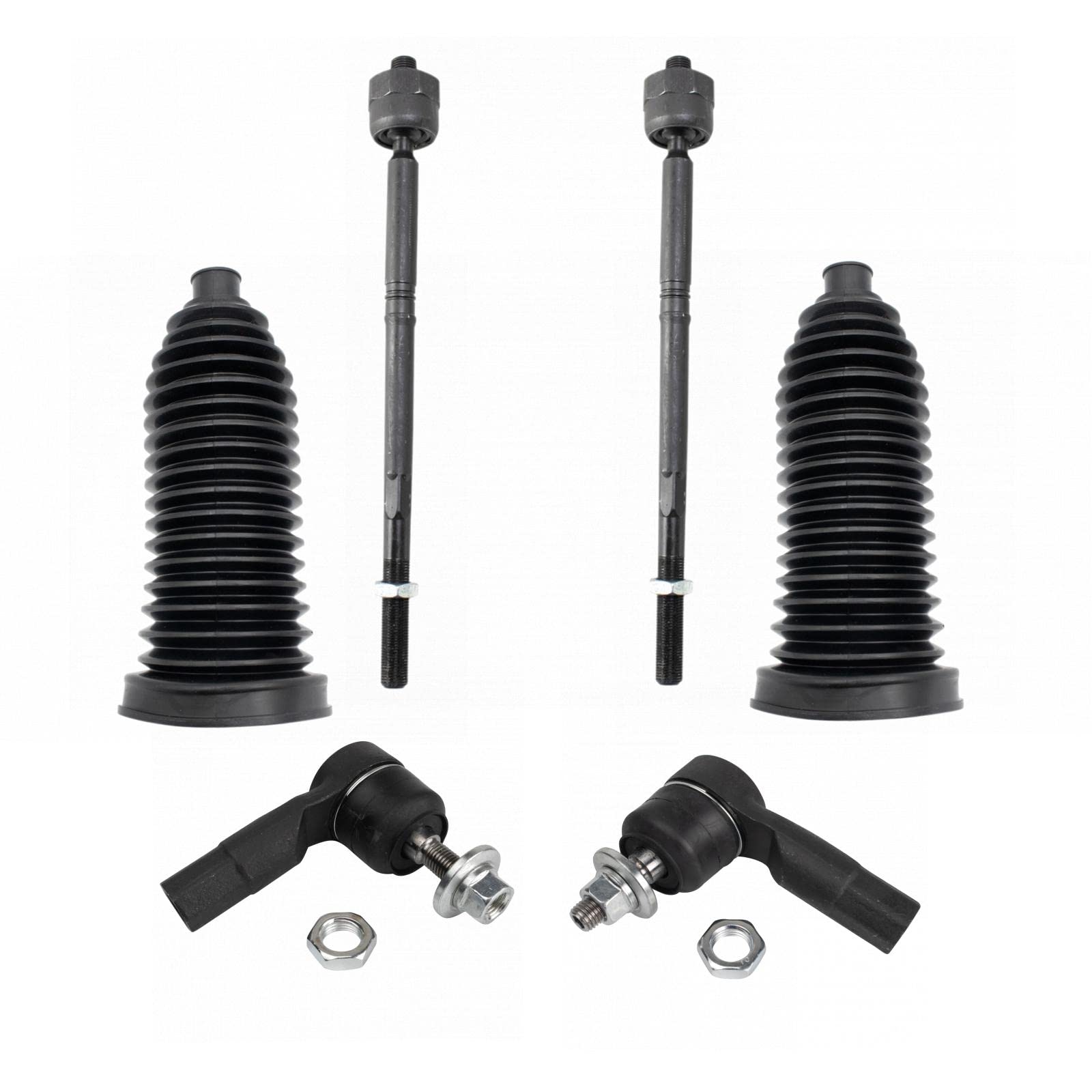 Trq Front Driver & Passenger Side Inner & Outer Steering Kit Steering Rack & Pinion Bellow Tie Rod Compatible With 2014-2018 Jee