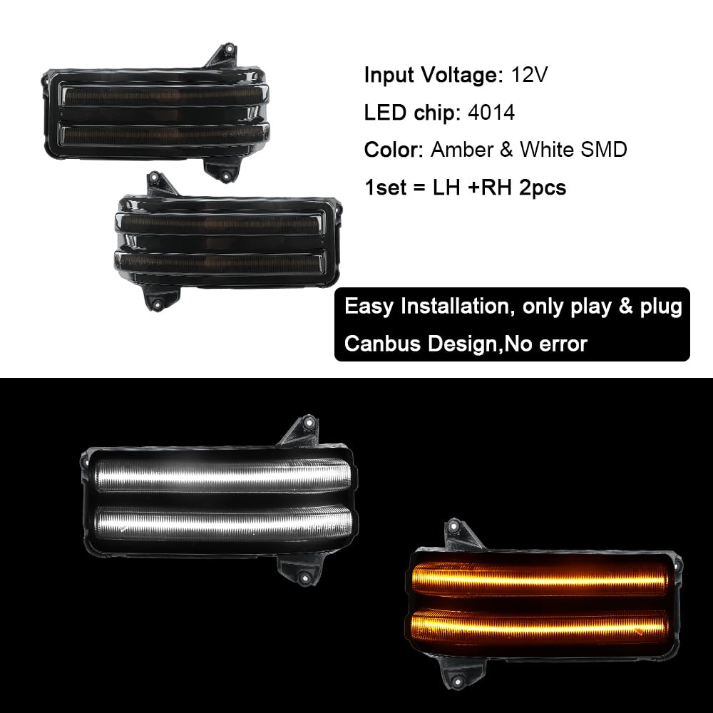 Roccs Sequential Amber Turn Signal Switchback Led Side Tow Mirror Marker Light White Drl Parking Lights Fit For 2020 2021 2022 2