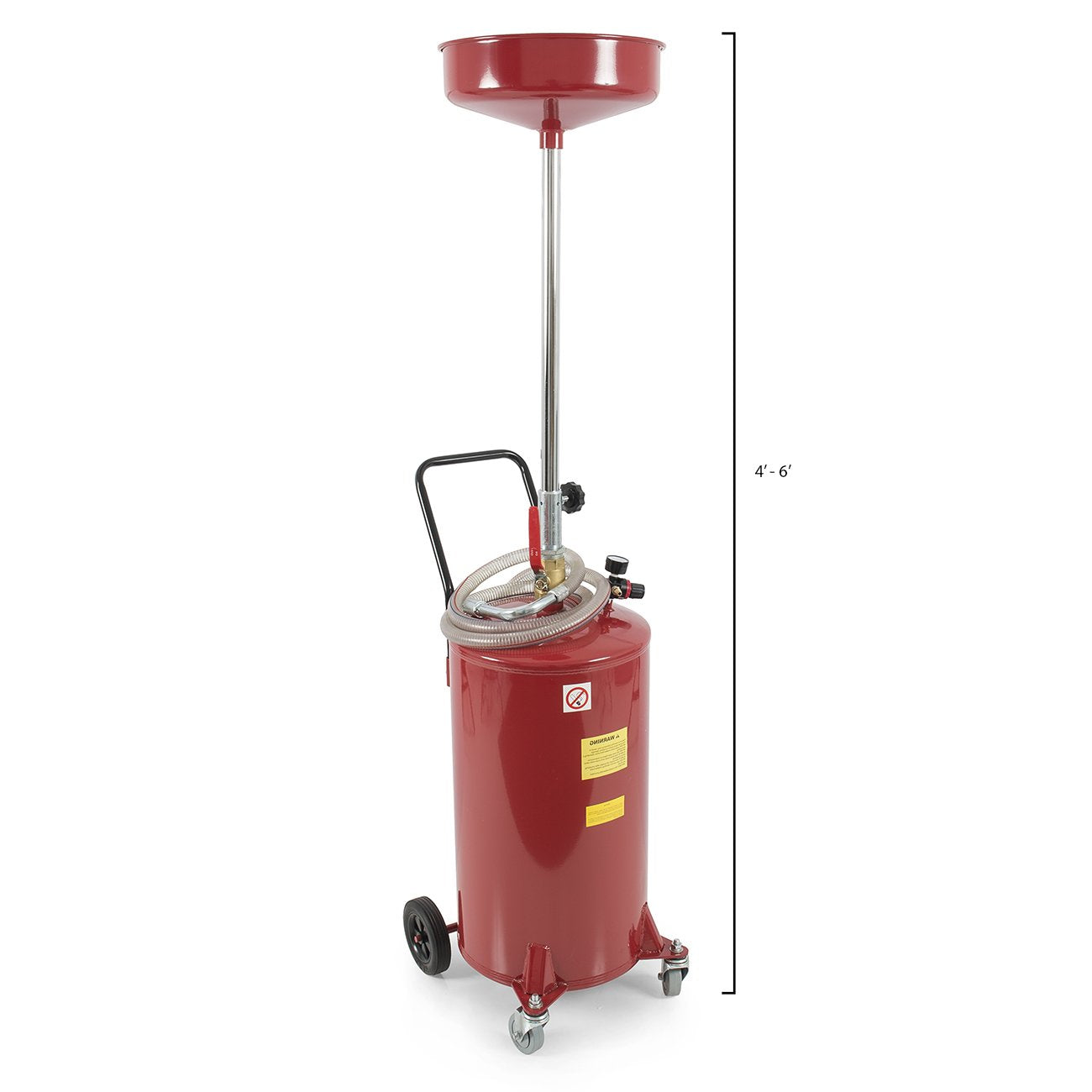 Arksen 20 Gallon Waste Oil Change Tank, Portable Air Operated Fluid Drain Disposal With Adjustable Height, Heavy Duty Construction With Wheels, Automotive - Red