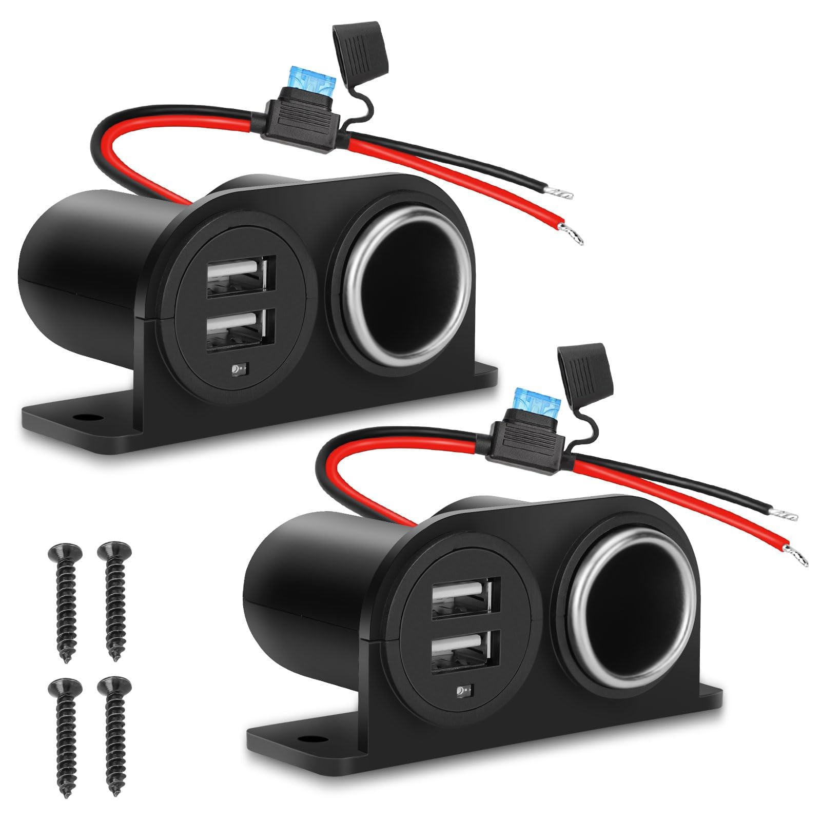 2Pcs Dual Usb Outlet Cigarette Lighter Socket Splitter With Blade Fuse, 12V 4.2A Car Charger Power Adapter Replacement Waterproo